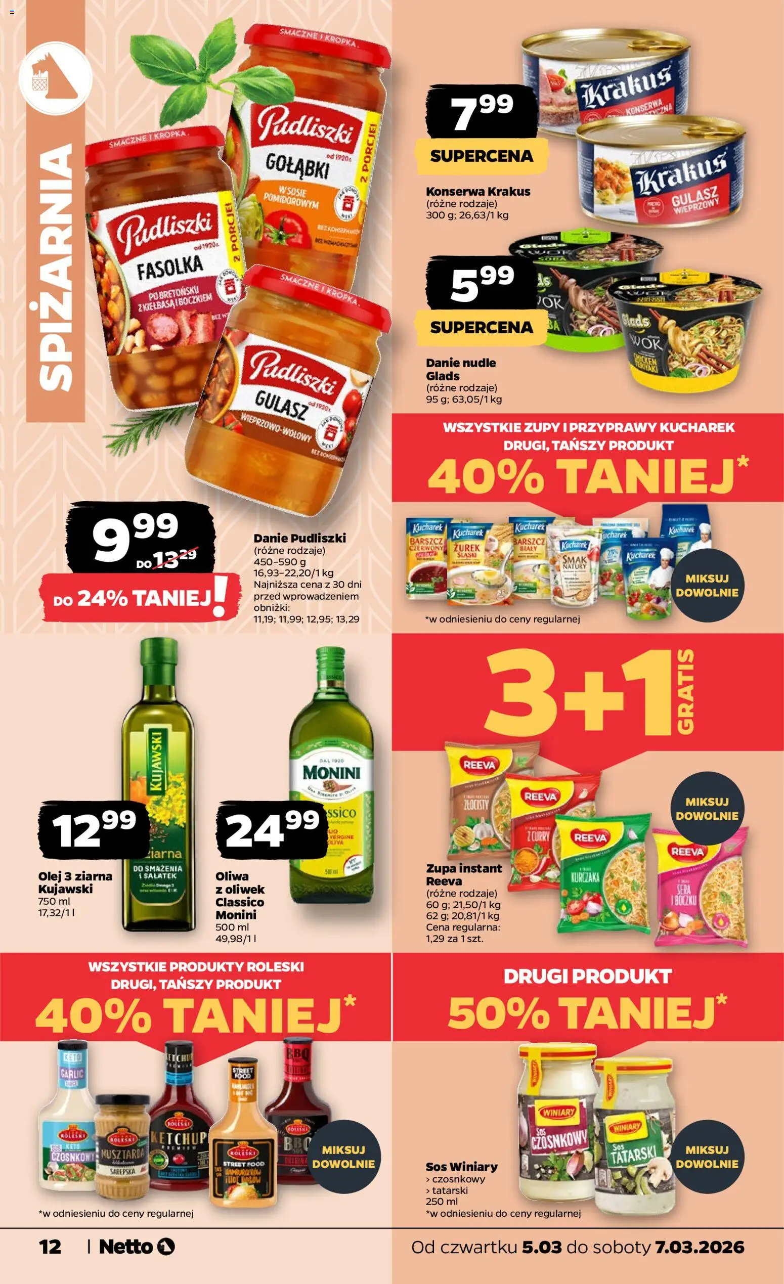 Netto gazetka od czwartku spożywcza od 05.03.2026 | Strona: 12 | Produkty: Musztarda, Olej, Przyprawy, Sos