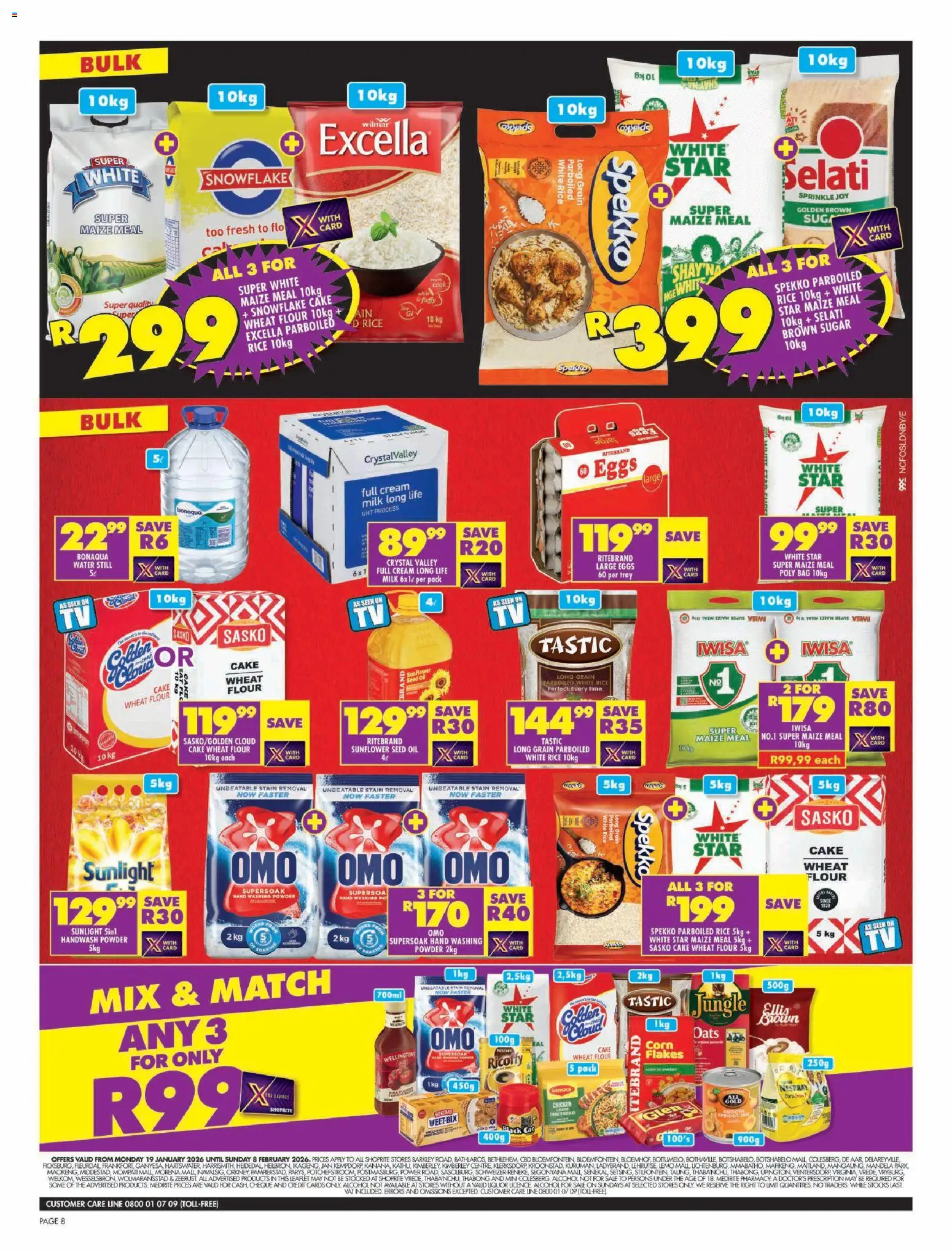 New Shoprite catalogue – valid from 19.01.2026 | Page: 8 | Products: Flour, Flakes, Water, Sugar