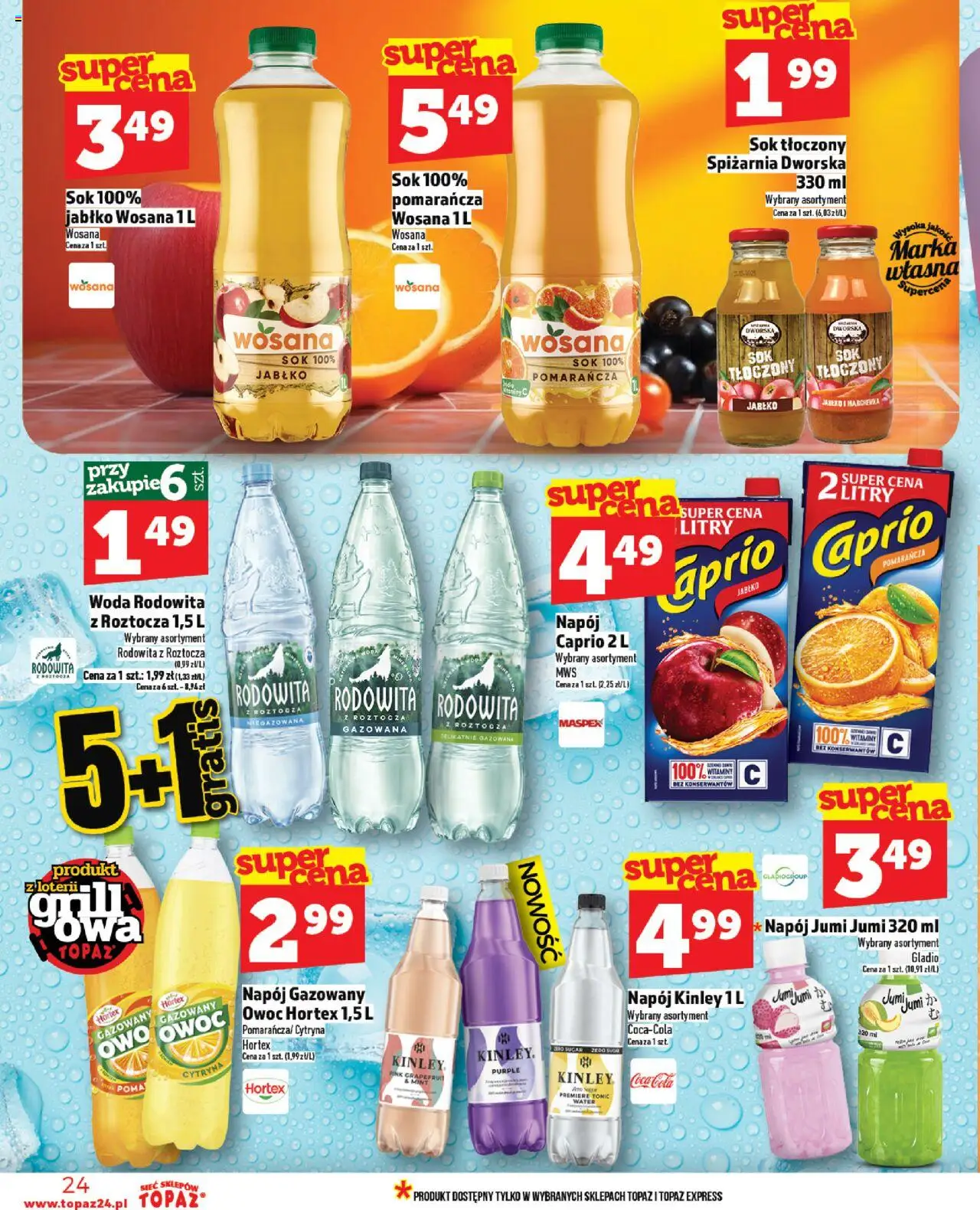 Topaz Gazetka - Ceny małe na stałe od 12.06.2025 | Strona: 24 | Produkty: Sok jabłkowy, Coca cola, Marchewka, Woda