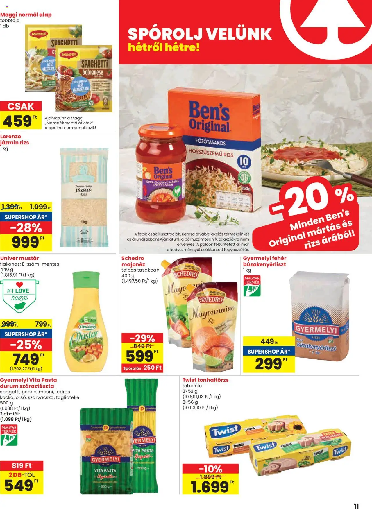 Spar akciós ujság - amely érvényes a következő dátumtól: 05.06.2025 | Oldal: 11 | Termékek: Tonhal, Jázmin rizs, Maggi, Majonéz