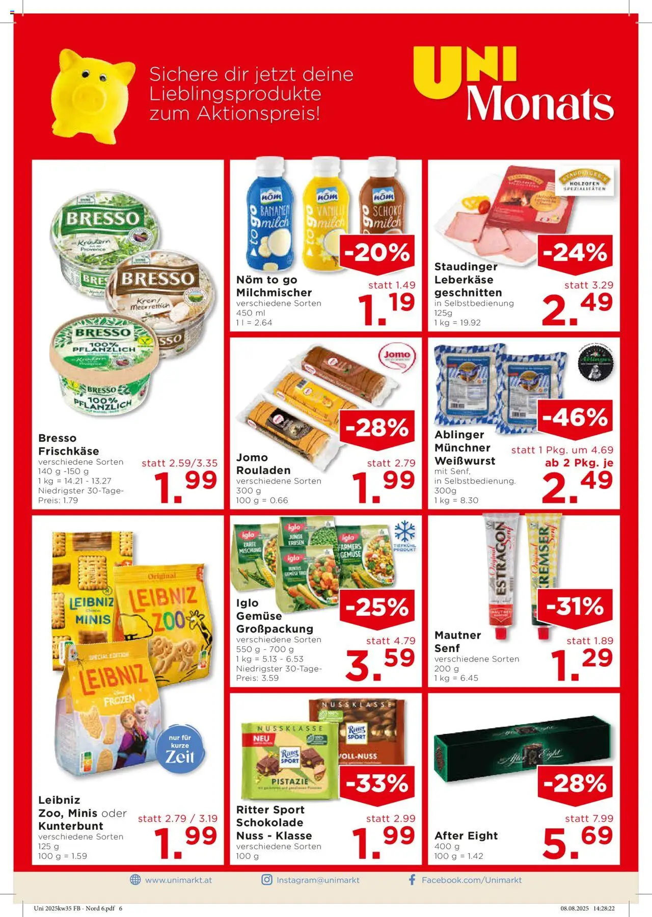 Unimarkt Süd gültig ab 27.08.2025 | Seite: 6 | Produkte: Rizsliszt, Gemüse, Milch, Schokolade