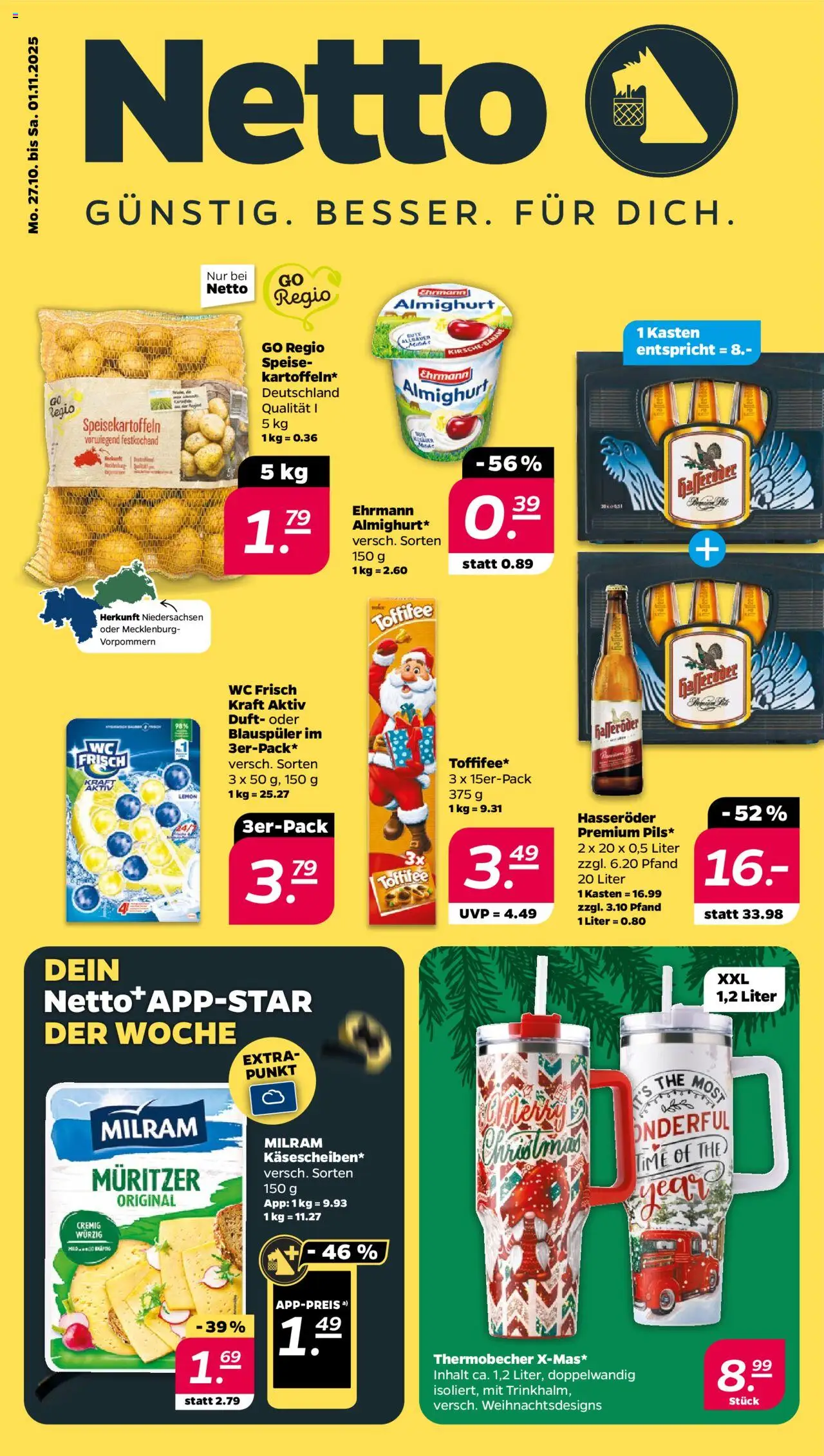 Netto Prospekt 	 – gültig ab 27.10.2025 | Seite: 1 | Produkte: Duft, Milram, Wc frisch, Hasseröder