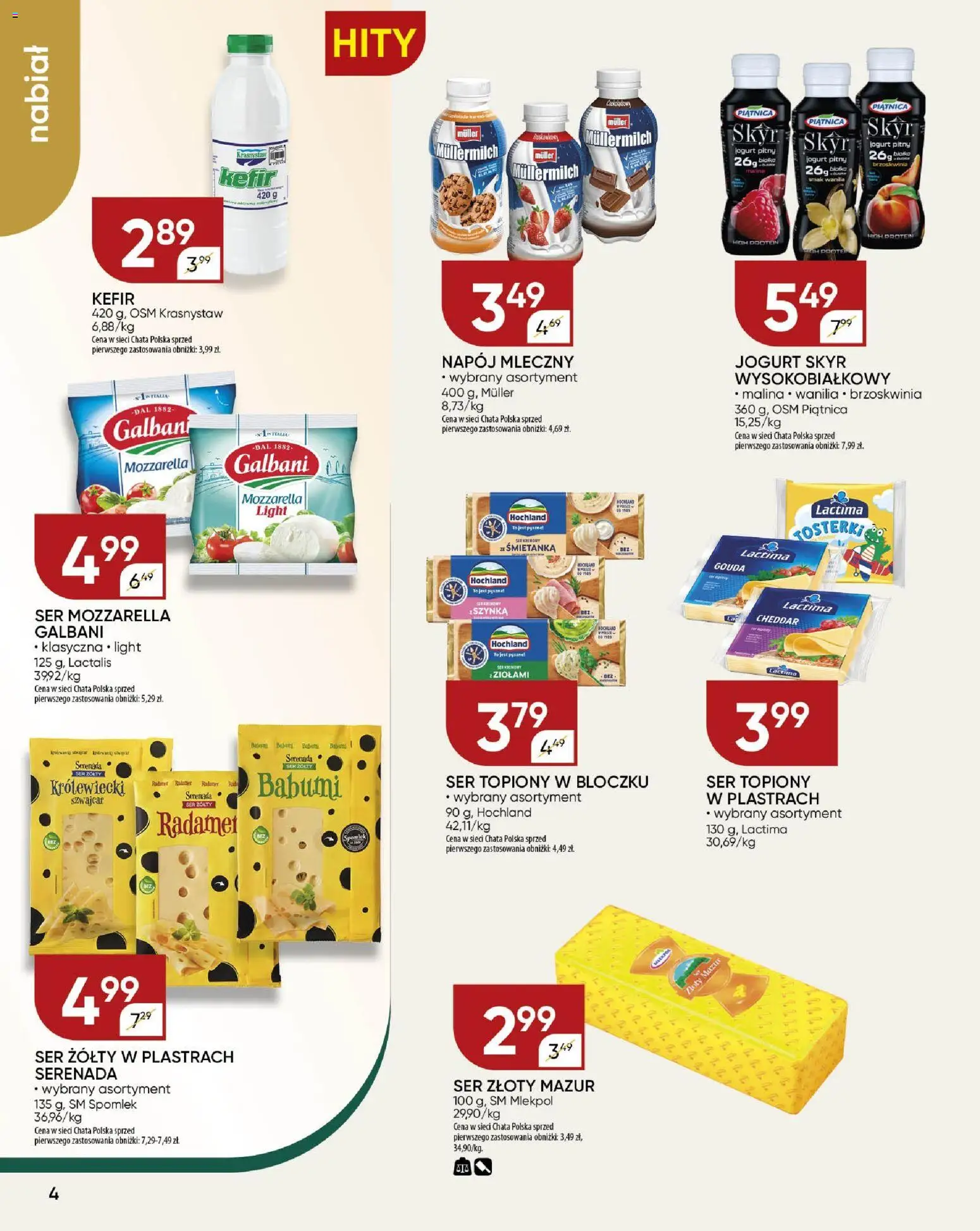 Chata Polska Gazetka od 08.01.2026 | Strona: 4 | Produkty: Ser żółty, Kefir, Skyr piątnica, Jogurt