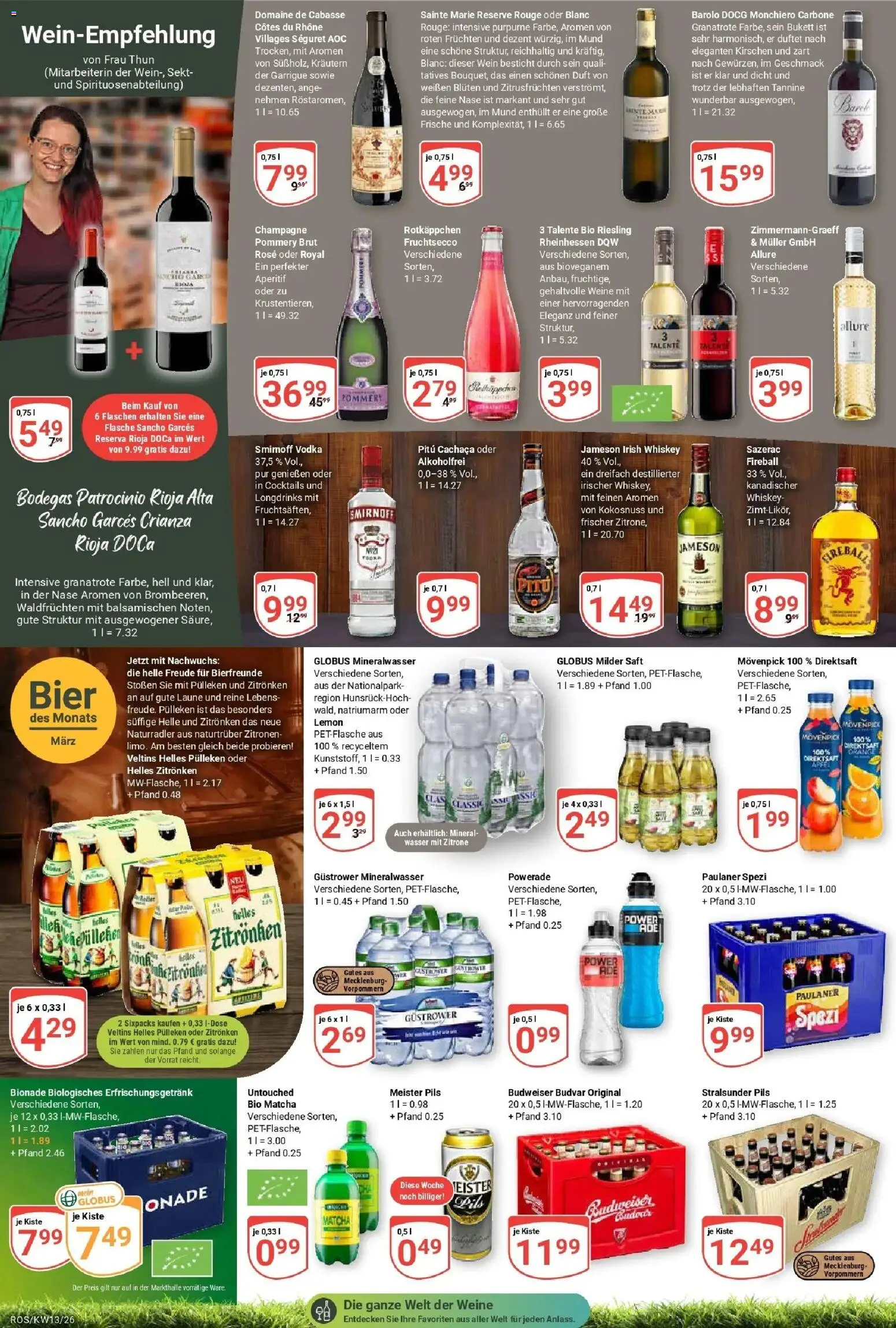 Globus prospekt Lambrechtshagen	 – gültig ab 23.03.2026 | Seite: 17 | Produkte: Mineralwasser, Rotkäppchen, Budweiser, Zitronen