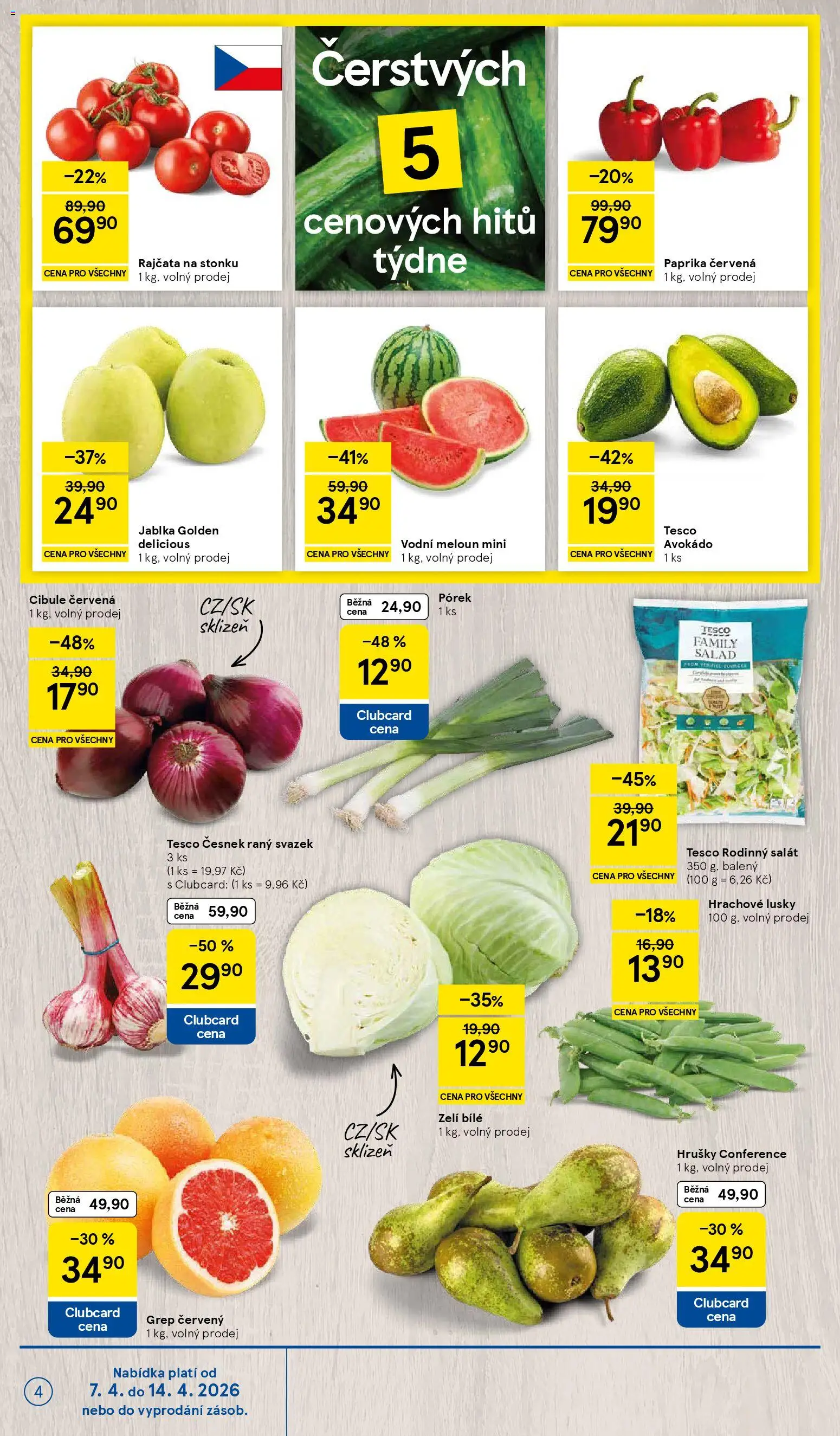 Tesco leták - Hypermarket od 07.04.2026 | Strana: 4 | Produkty: Meloun, Paprika, Paprika červená, Cibule