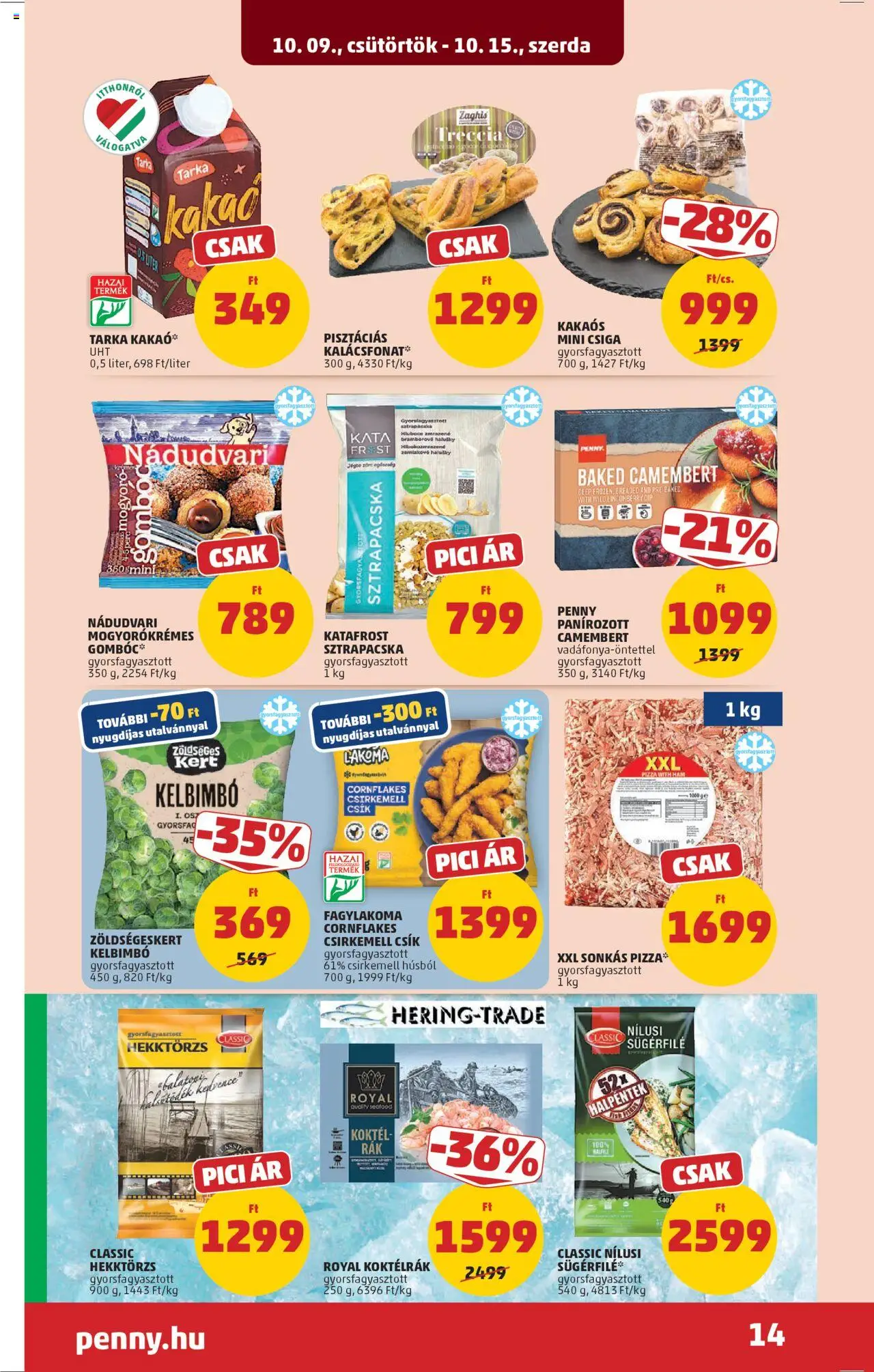 PENNY akciós ujság - amely érvényes a következő dátumtól: 09.10.2025 | Oldal: 18 | Termékek: Pizza, Kelbimbó, Csirkemell, Camembert