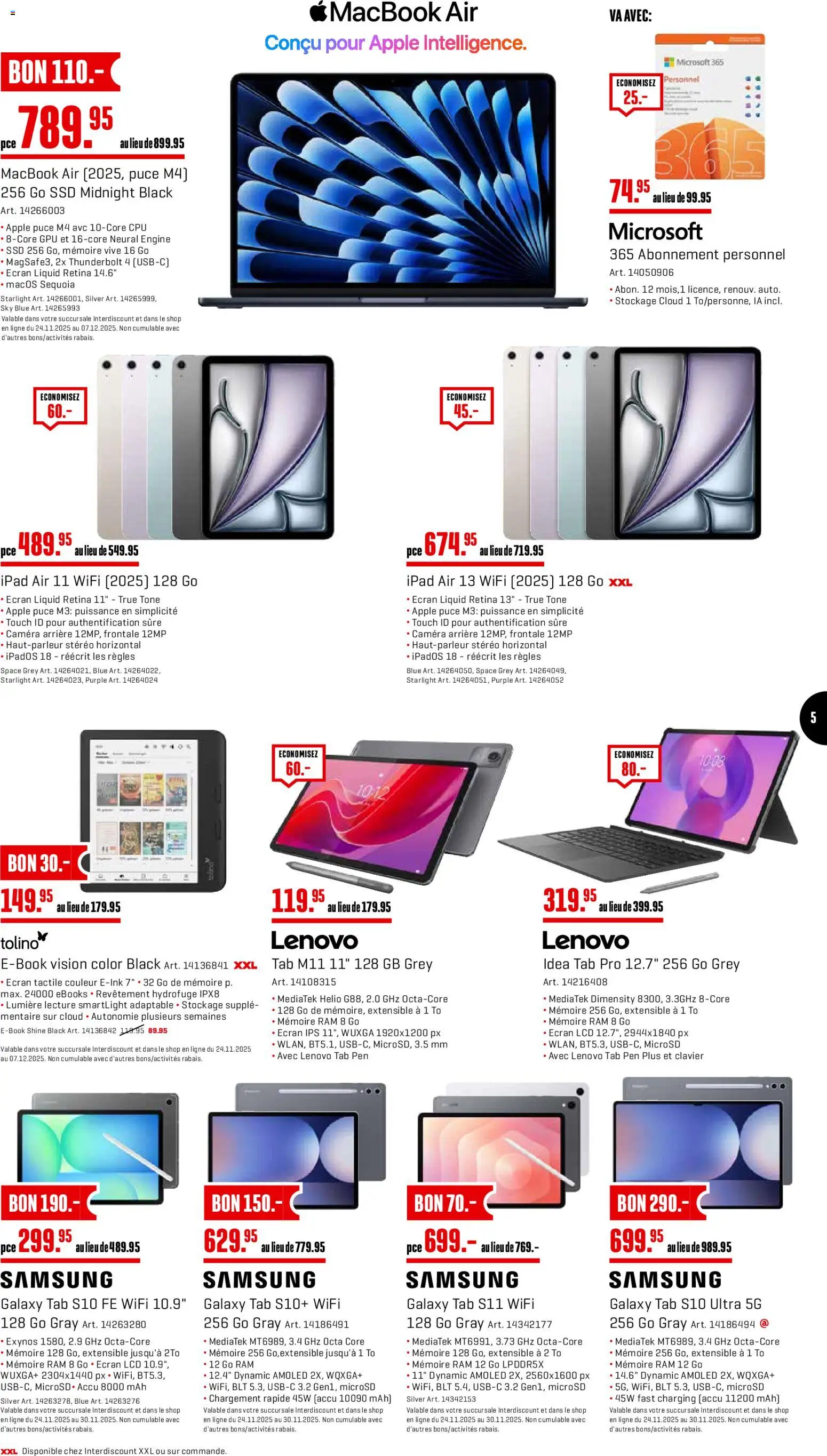 Interdiscount Black Friday FR – gültig ab 24.11.2025 | Seite: 5 | Produkte: Apple, Samsung, Macbook, Lenovo
