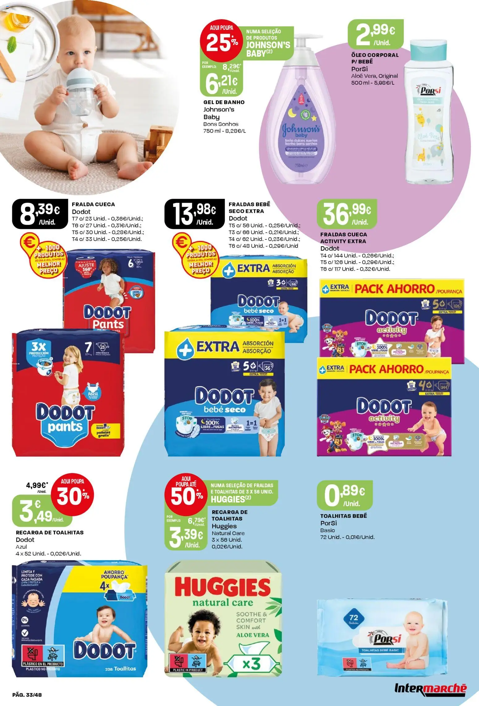 Intermarché folheto │ válido de 13.11.2025 | Página: 33 | Produtos: Fraldas, Gel de banho, Banho, Óleo