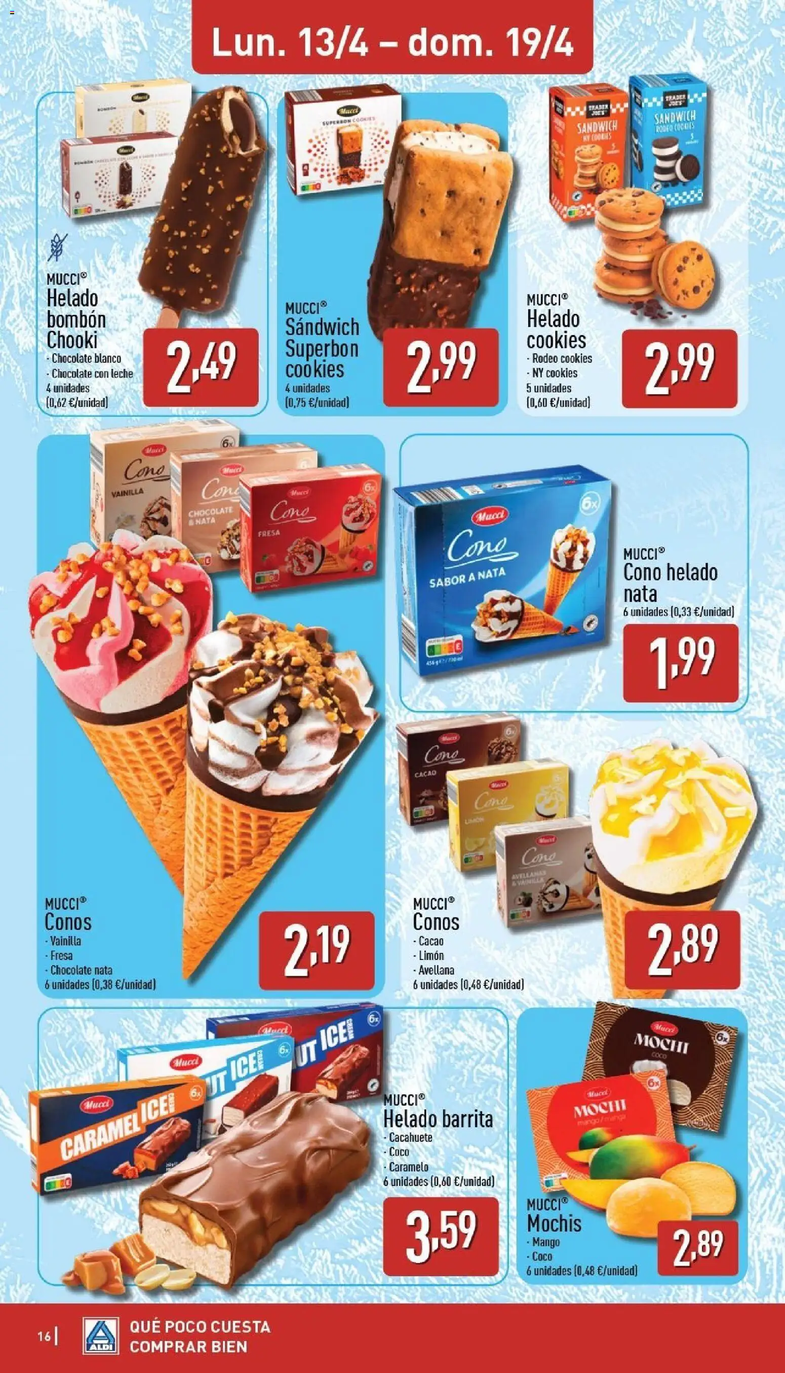 Aldi folleto Canarias │ válido desde el 13.04.2026 | Página: 16 | Productos: Helado, Chocolate con leche, Ρούτερ, Φρυγανιές σικάλεως