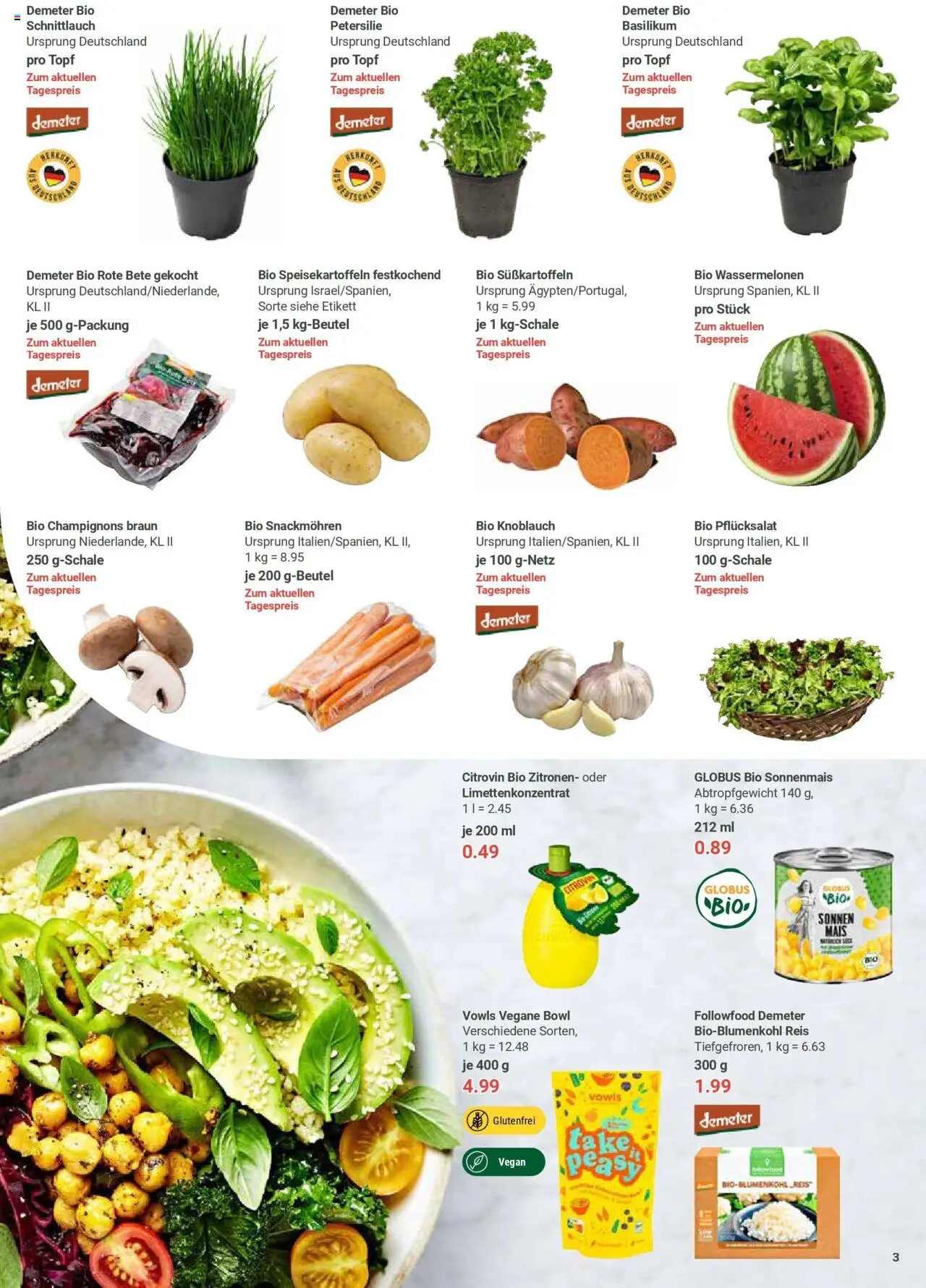 Globus prospekt Freilassing	 - gültig ab dem 22.06.2025 | Seite: 3 | Produkte: Champignons, Knoblauch, Petersilie, Reis