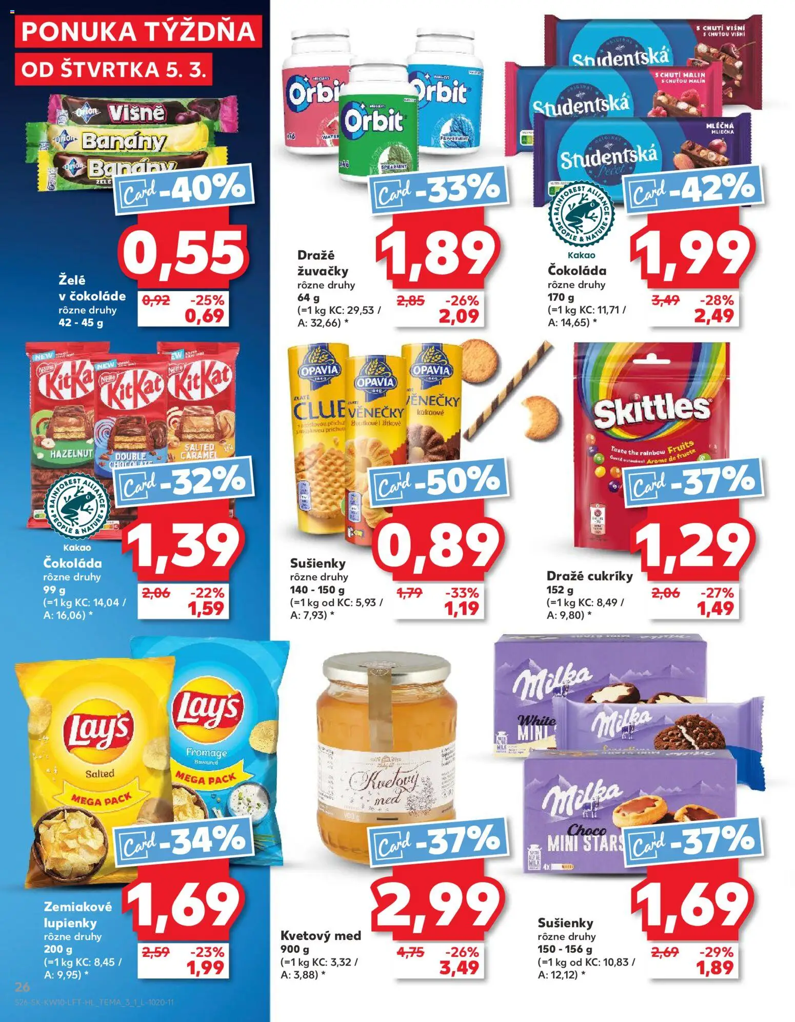 Nové Kaufland akcie – leták je platný od 05.03.2026 | Strana: 26 | Produkty: Cukríky, Milka, Med, Višne