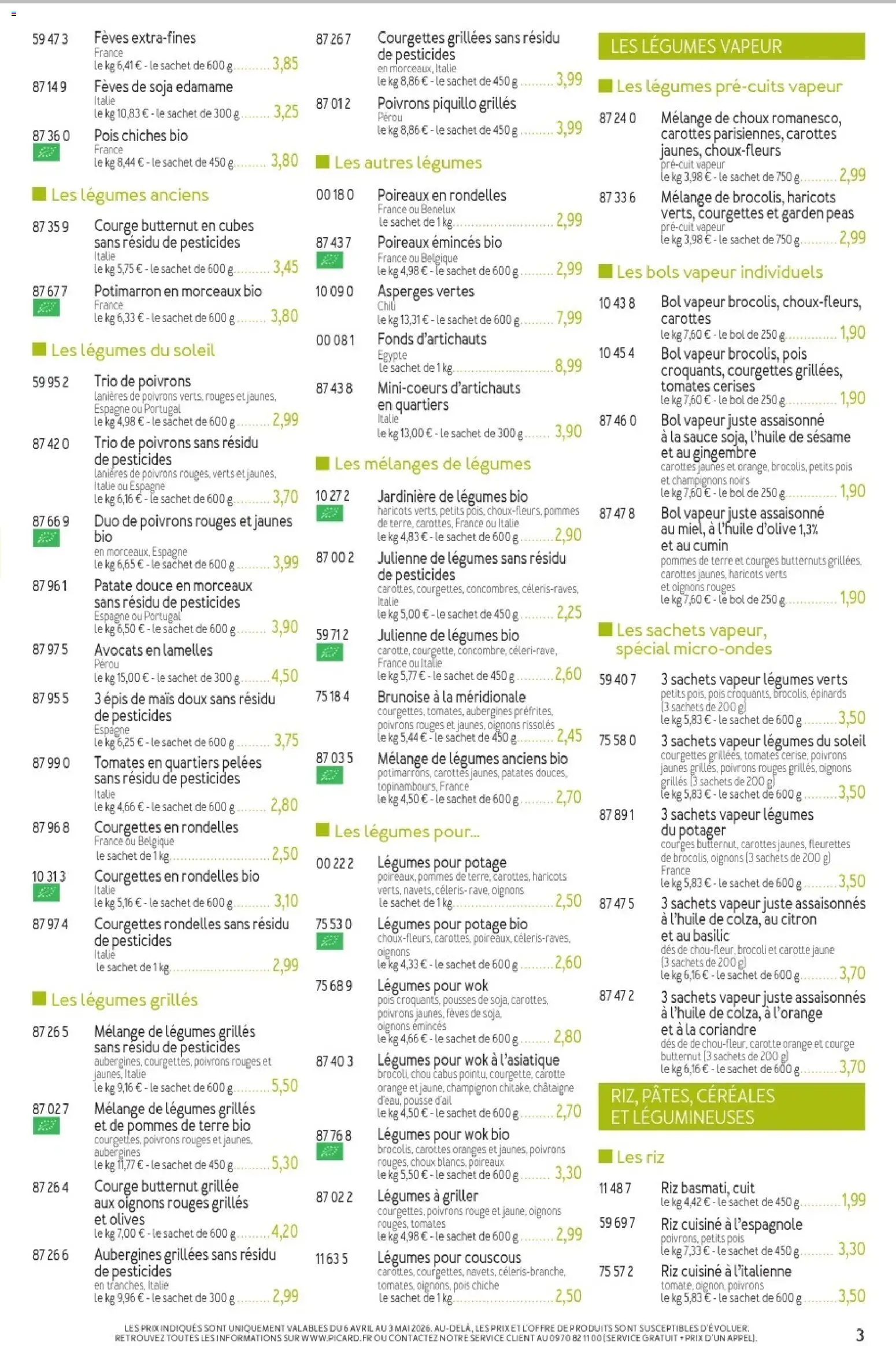 {H1} | Page: 3 | Produits: Courge, Oranges, Céréales, Carotte