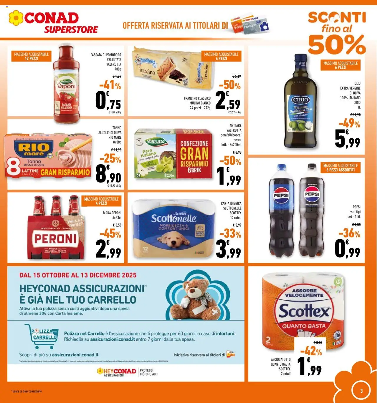 Volantino Conad del 22.10.2025 | Pagina: 3 | Prodotti: Carta igienica, Pomodoro, Asciugatutto, Pepsi