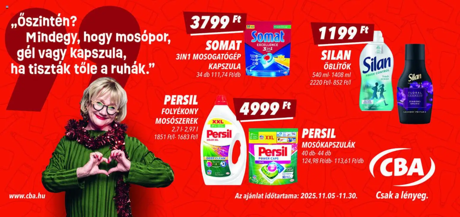 CBA akciós ujság - amely érvényes a következő dátumtól: 05.11.2025 | Oldal: 1 | Termékek: Persil, Somat, Mosogatógép, Mosószerek