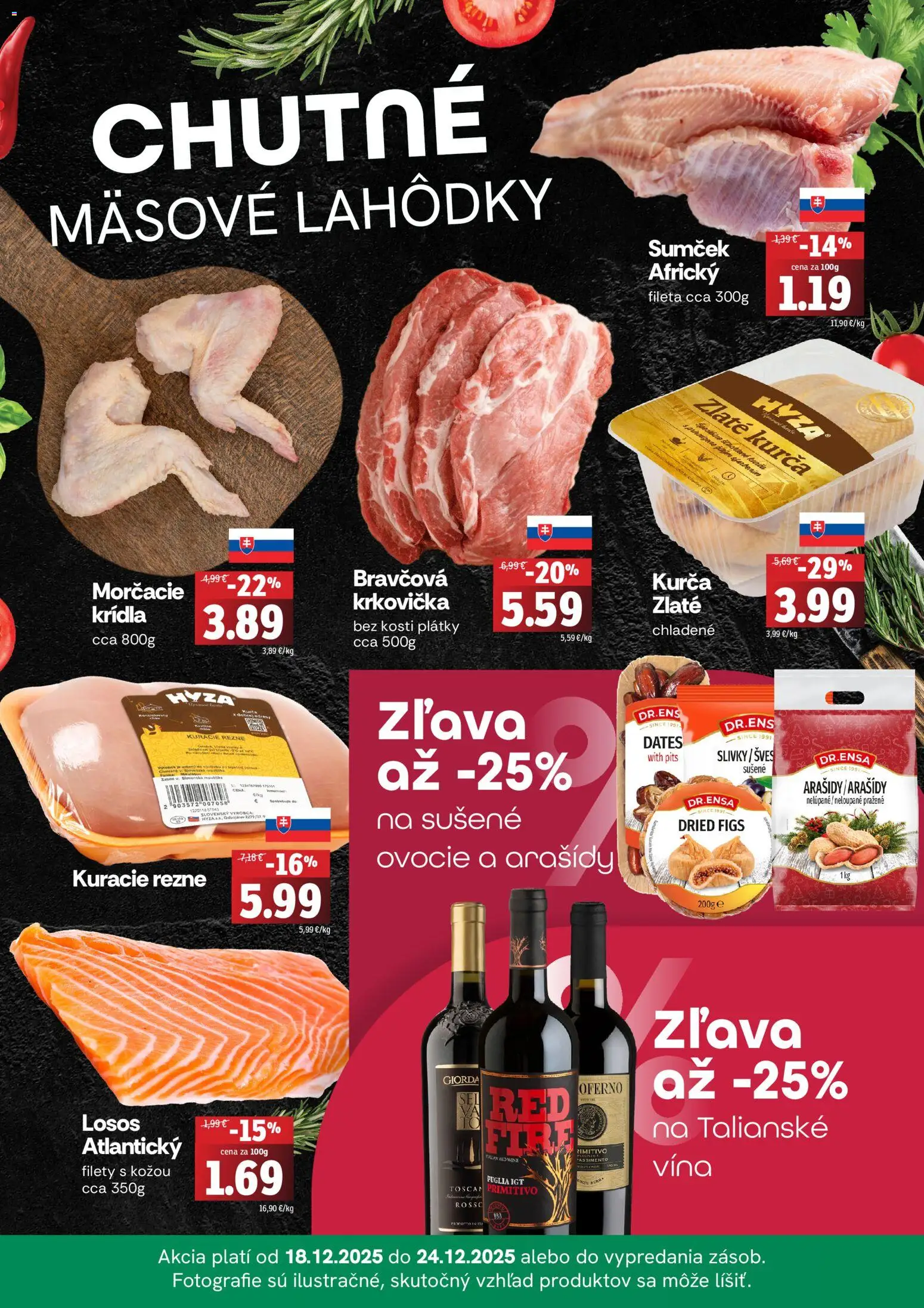Nové Fresh akcie – leták je platný od 18.12.2025 | Strana: 2 | Produkty: Losos, Krkovička, Kurča, Slivky
