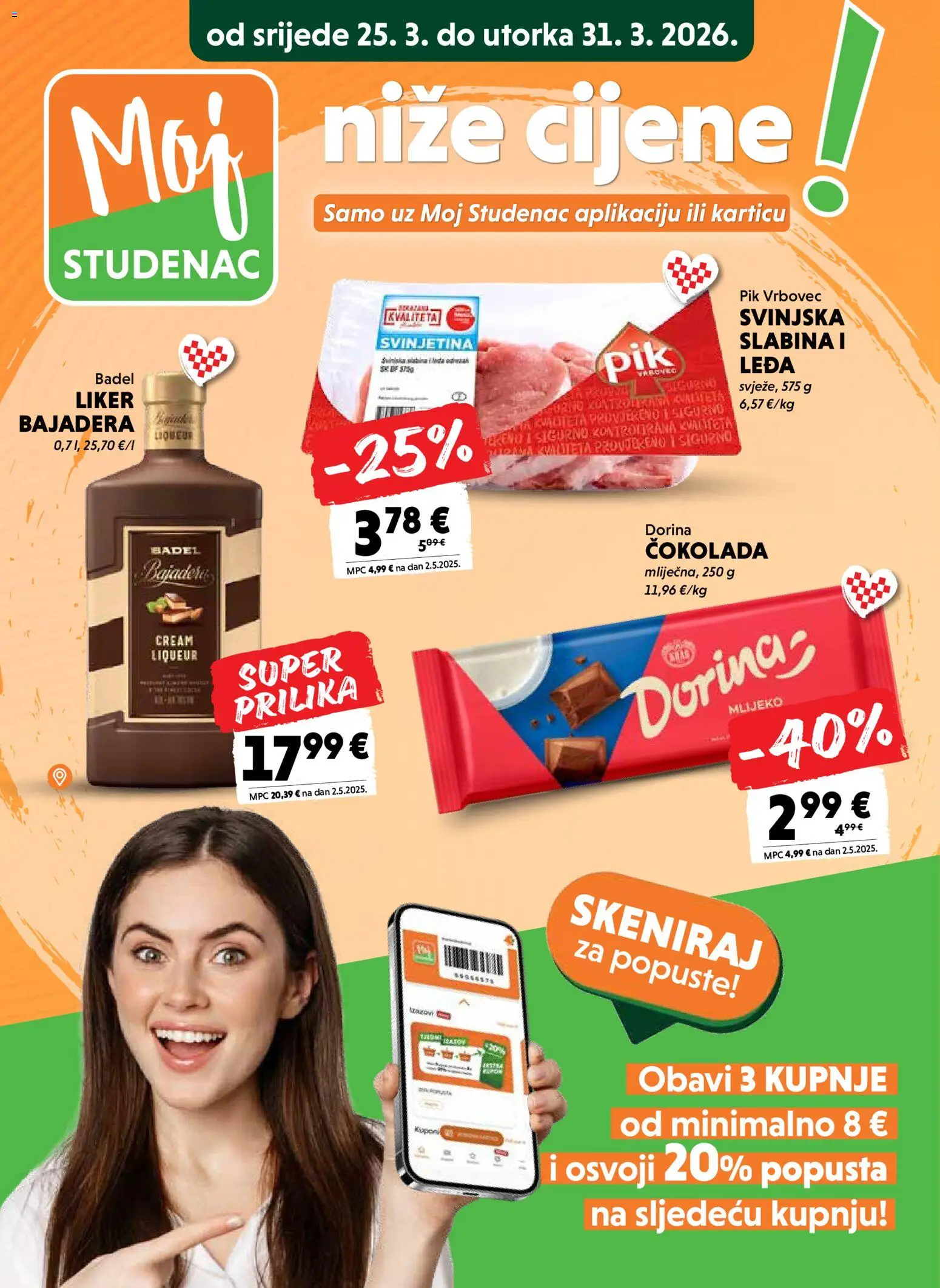 Studenac katalog | vrijedi od 25.03.2026 | Stranica: 1 | Proizvodi: Čokolada, Svinjetina, Liker, Pik Vrbovec