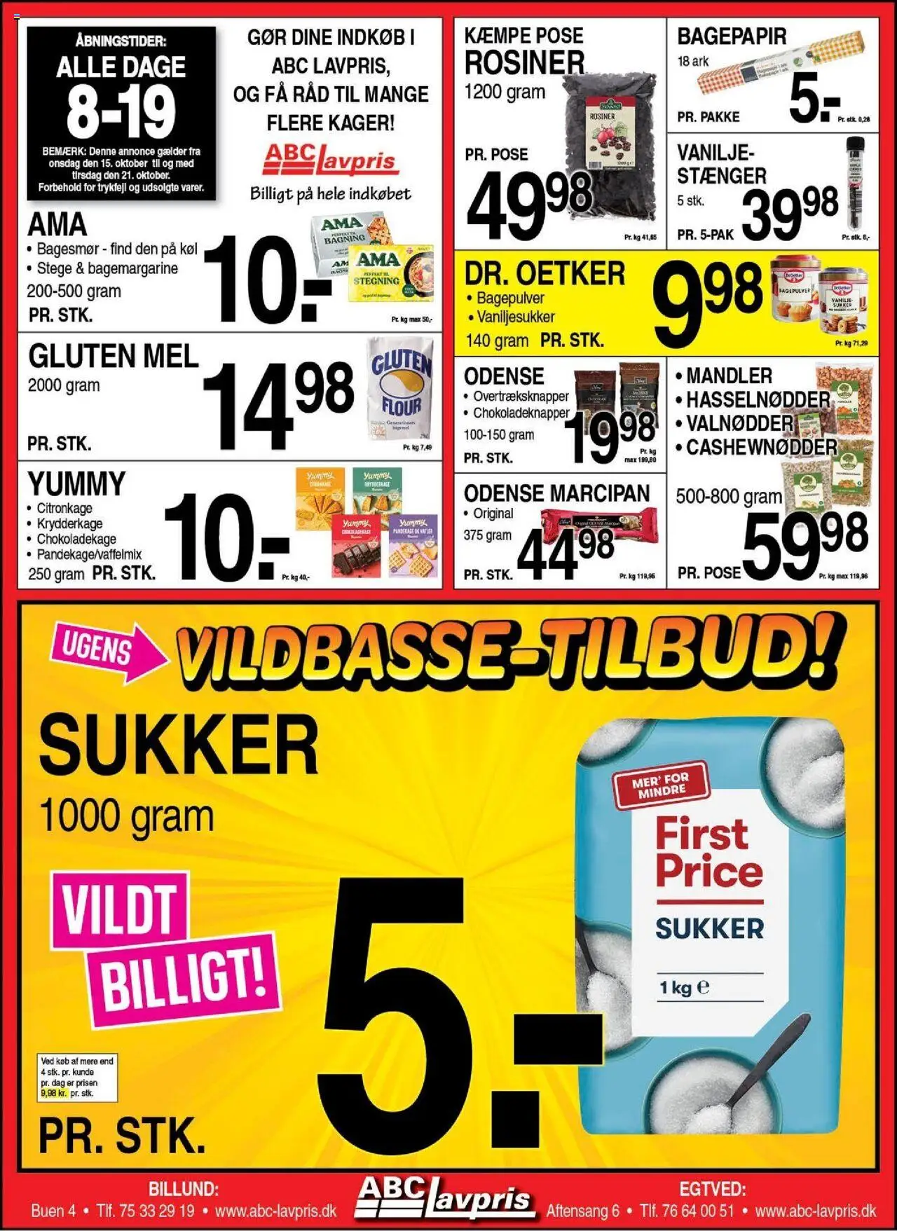 Abc Lavpris tilbudsavis – gyldig fra 15.10.2025 | Side: 1 | Produkter: Chokoladekage, Mel, Mandler, Vanilje