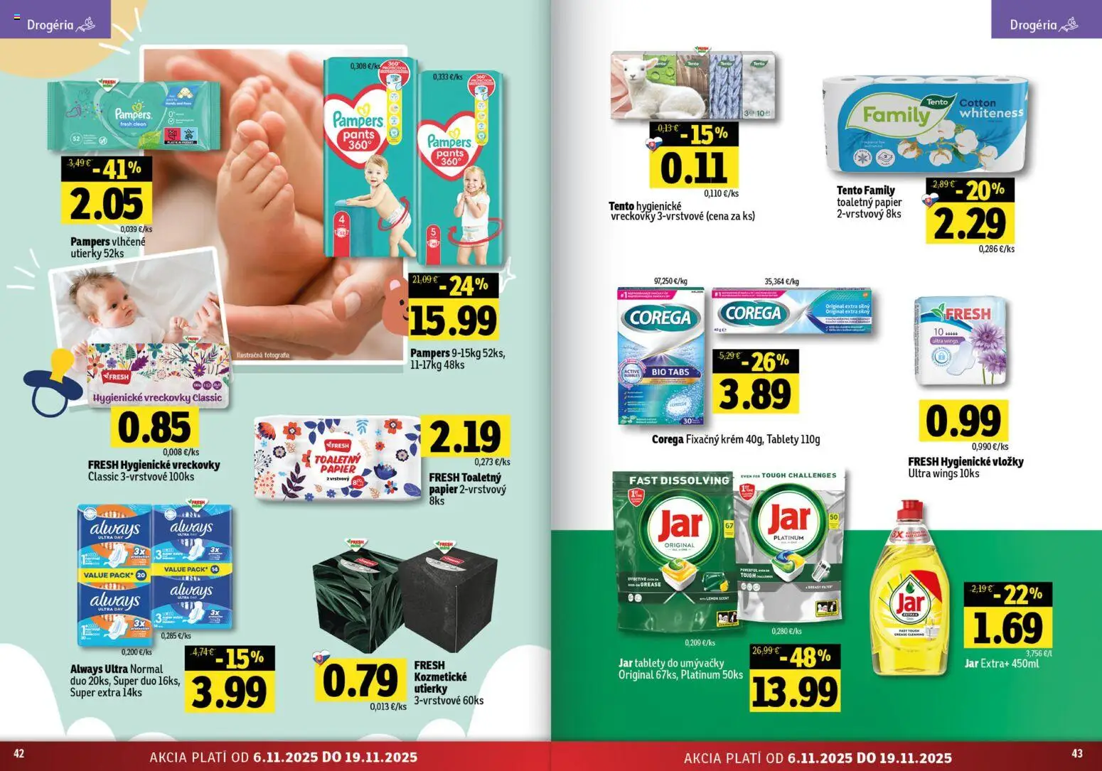Nové Fresh akcie – leták je platný od 06.11.2025 | Strana: 22 | Produkty: Toaletný papier, Krém, Jar, Pampers