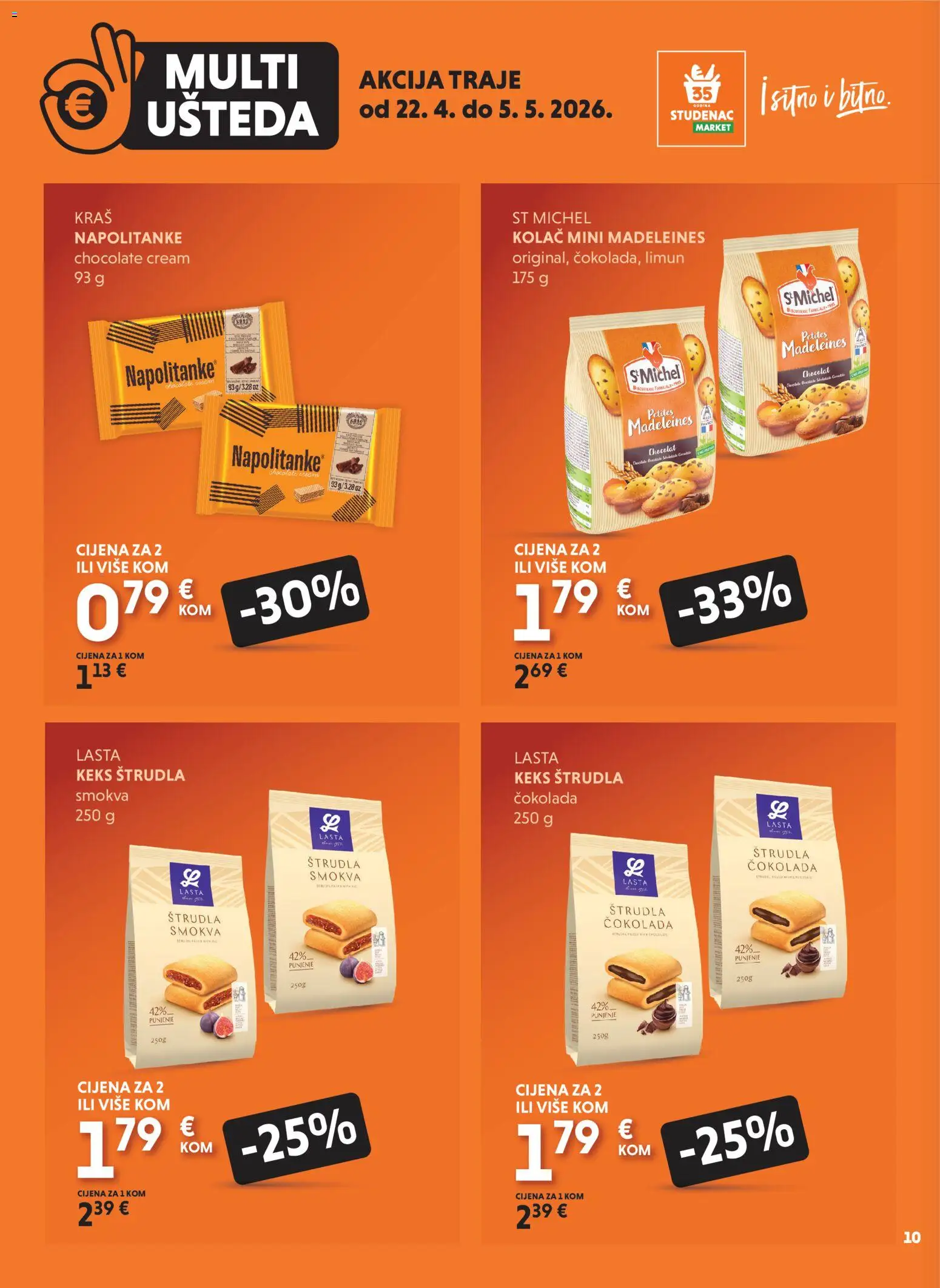 Studenac katalog | vrijedi od 22.04.2026 | Stranica: 10 | Proizvodi: Čokolada, Keks, Napolitanke, Limun