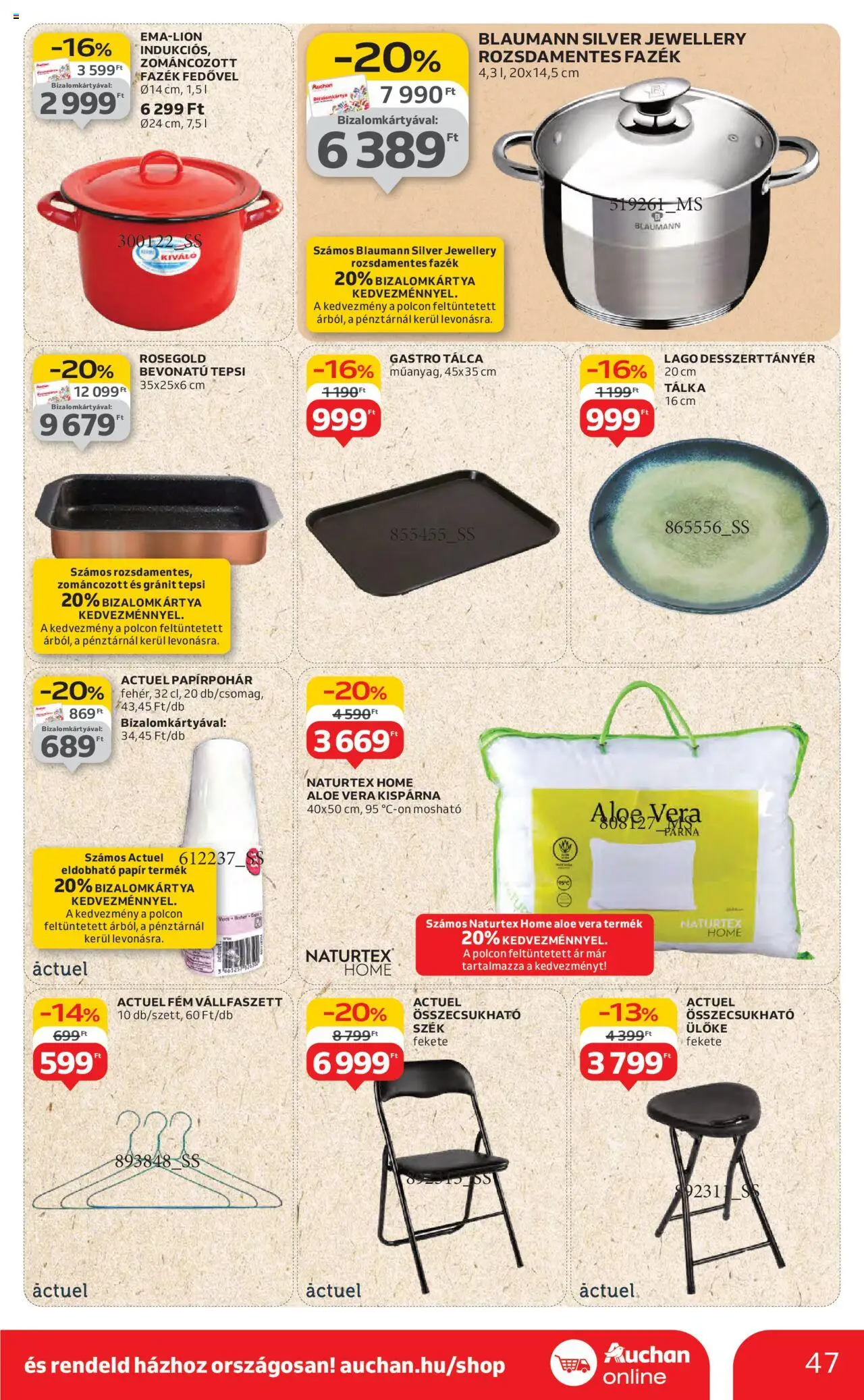 Auchan akciós ujság - amely érvényes a következő dátumtól: 14.08.2025 | Oldal: 47 | Termékek: Párna, Ülőke, Szék, Aloe vera