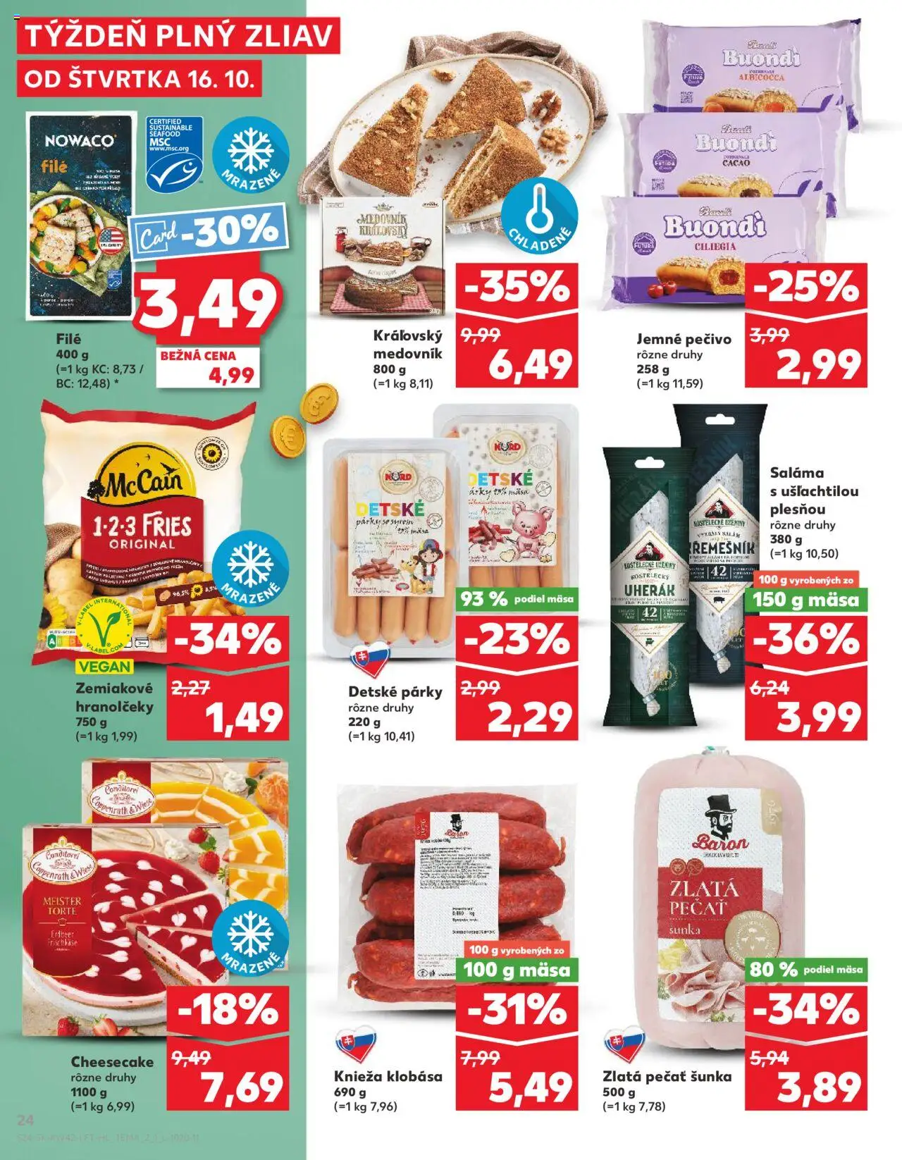 Nové Kaufland akcie – leták je platný od 16.10.2025 | Strana: 24 | Produkty: Saláma, Šunka, Klobása, Párky