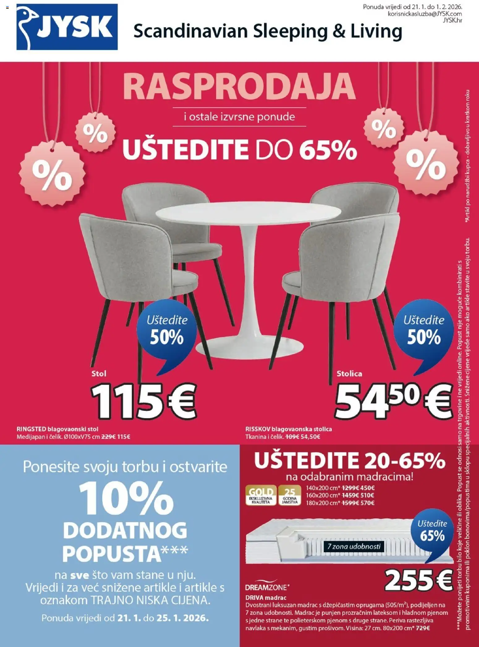 JYSK katalog | vrijedi od 21.01.2026 | Stranica: 1 | Proizvodi: Madrac, Stol, Stolica, Blagovaonska stolica