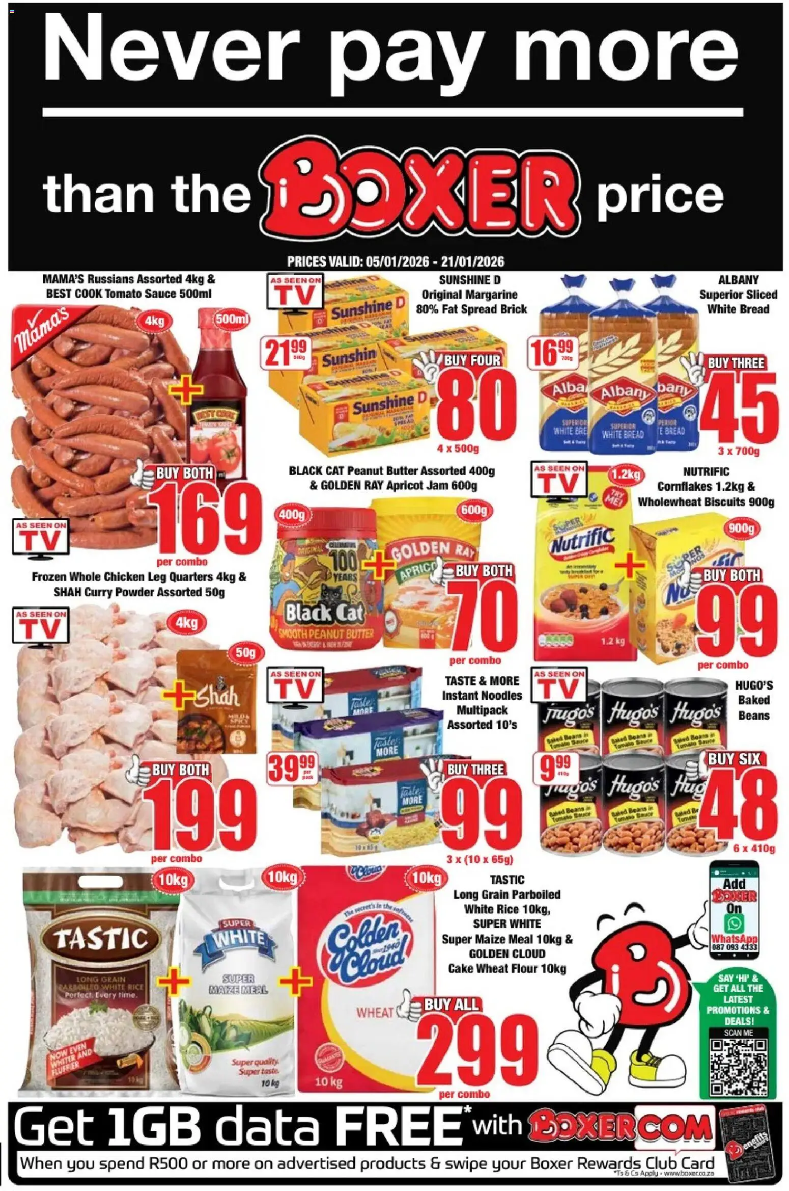 New Boxer catalogue – valid from 05.01.2026 | Page: 1 | Products: Cake, Beans, Margarine, Chicken