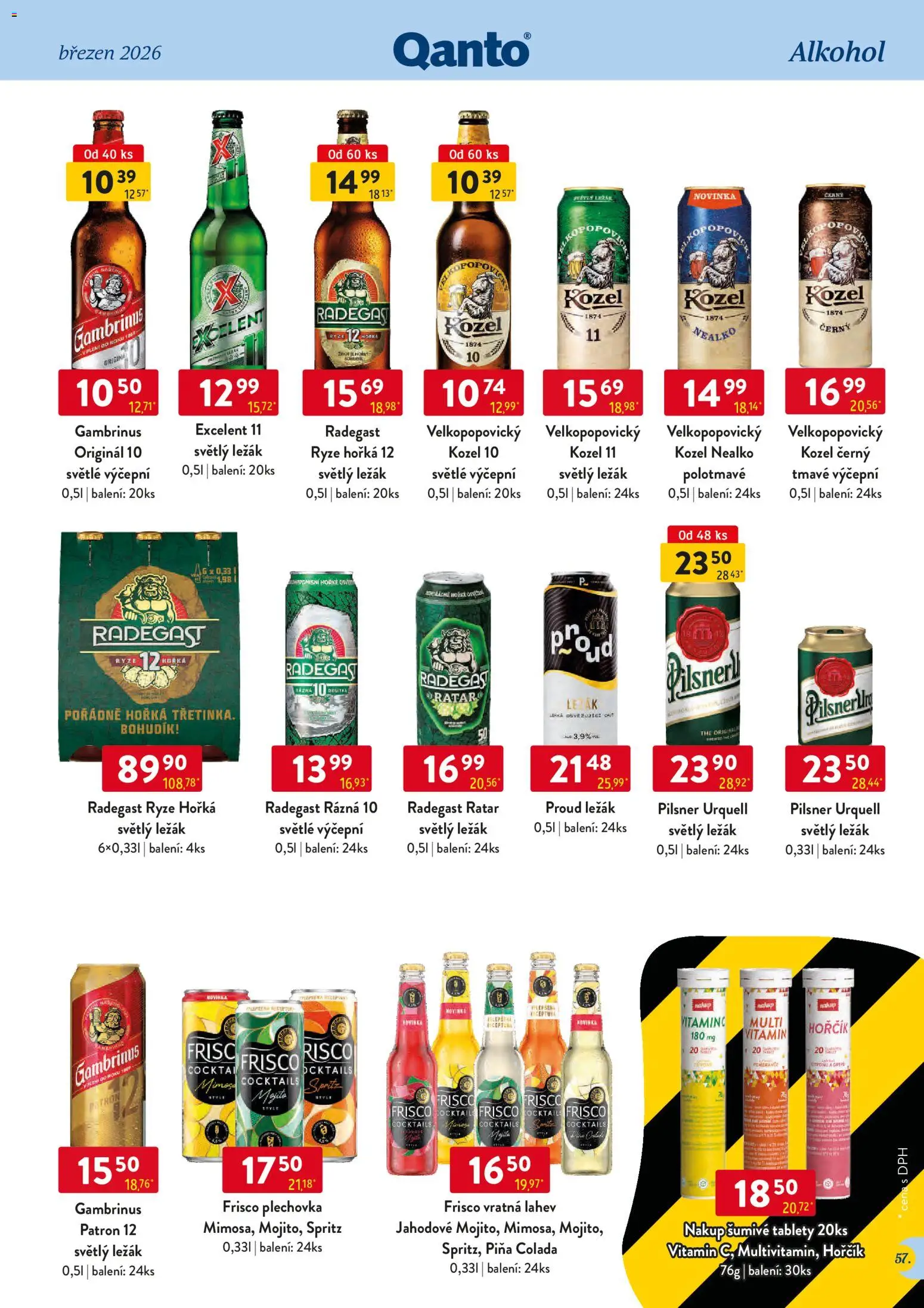 Astur & Qanto leták - Velkoobchod 03/2026 od 01.03.2026 | Strana: 57 | Produkty: Pilsner, Piña colada, Radegast Rázna 10, Pilsner Urquell