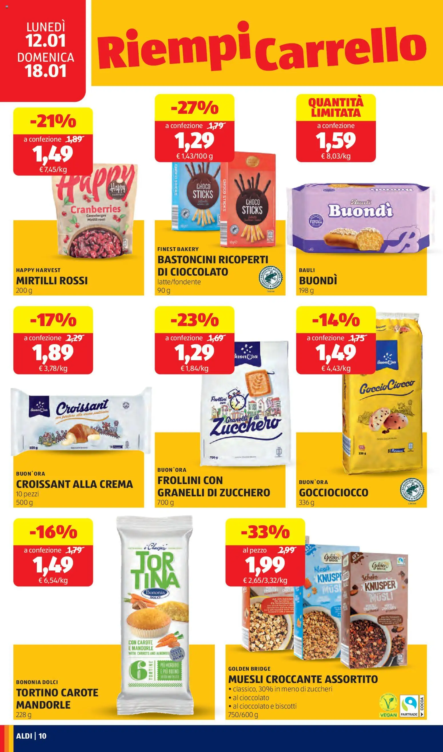 Volantino Aldi del 12.01.2026 | Pagina: 10 | Prodotti: Muesli, Cioccolato, Croissant, Frollini