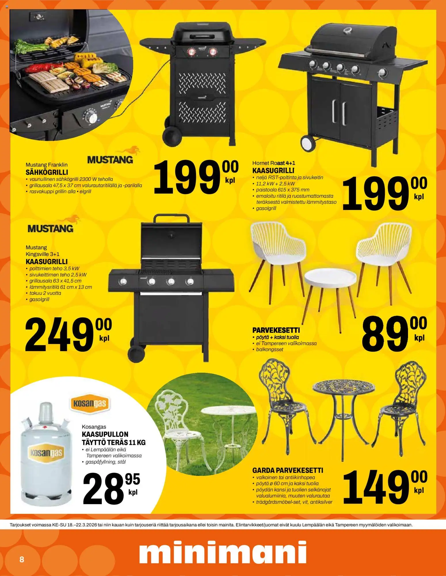 Minimani tarjoukset – voimassa 18.03.2026 alkaen | Sivu: 8 | Tuotteet: Sähkögrilli, Kansi, Ritilä, Pöytä