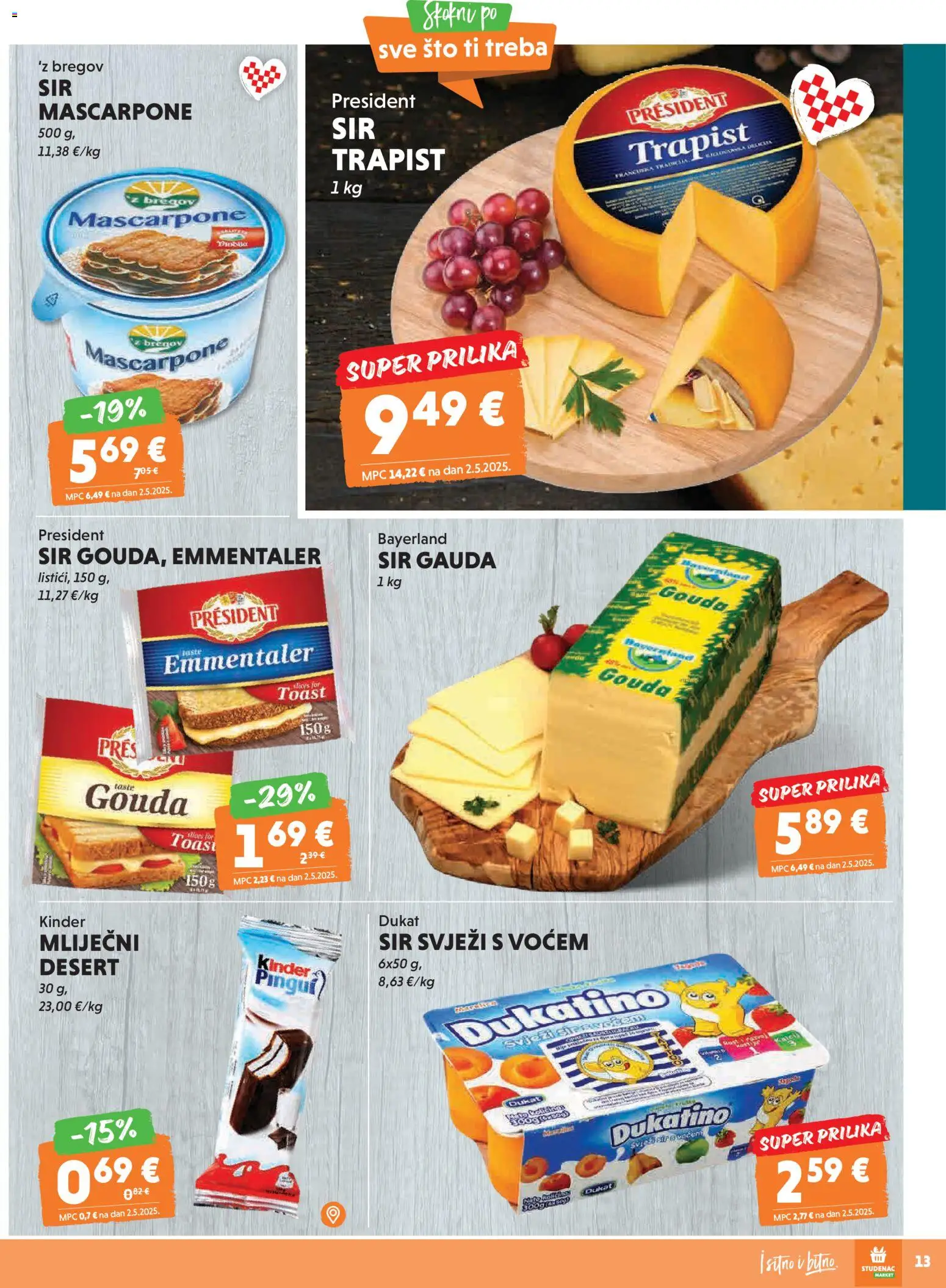 Studenac katalog | vrijedi od 28.01.2026 | Stranica: 13 | Proizvodi: Mascarpone, Sir, Trapist, Gouda