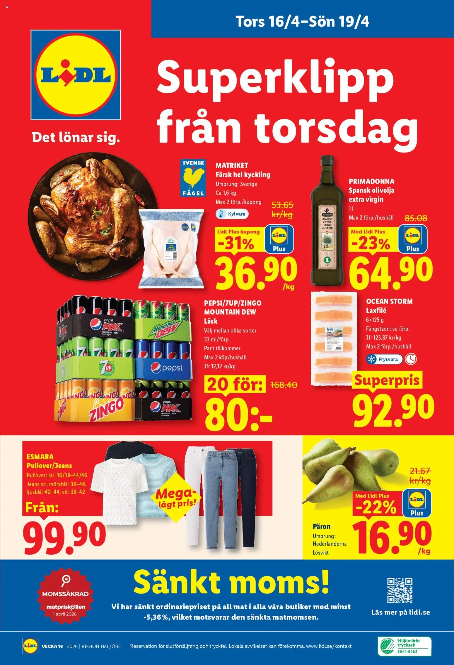 Lidl reklamblad aktuell från 13.04.2026 | Sida: 29 | Produkter: Zingo, Pepsi, Olivolja, Jeans
