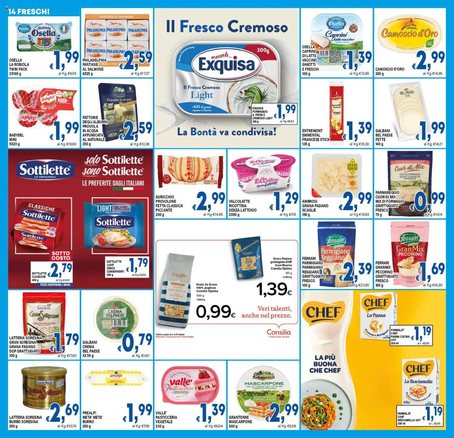 Volantino DEM del 17.03.2026 | Pagina: 14 | Prodotti: Panna, Acqua, Formaggio, Burro