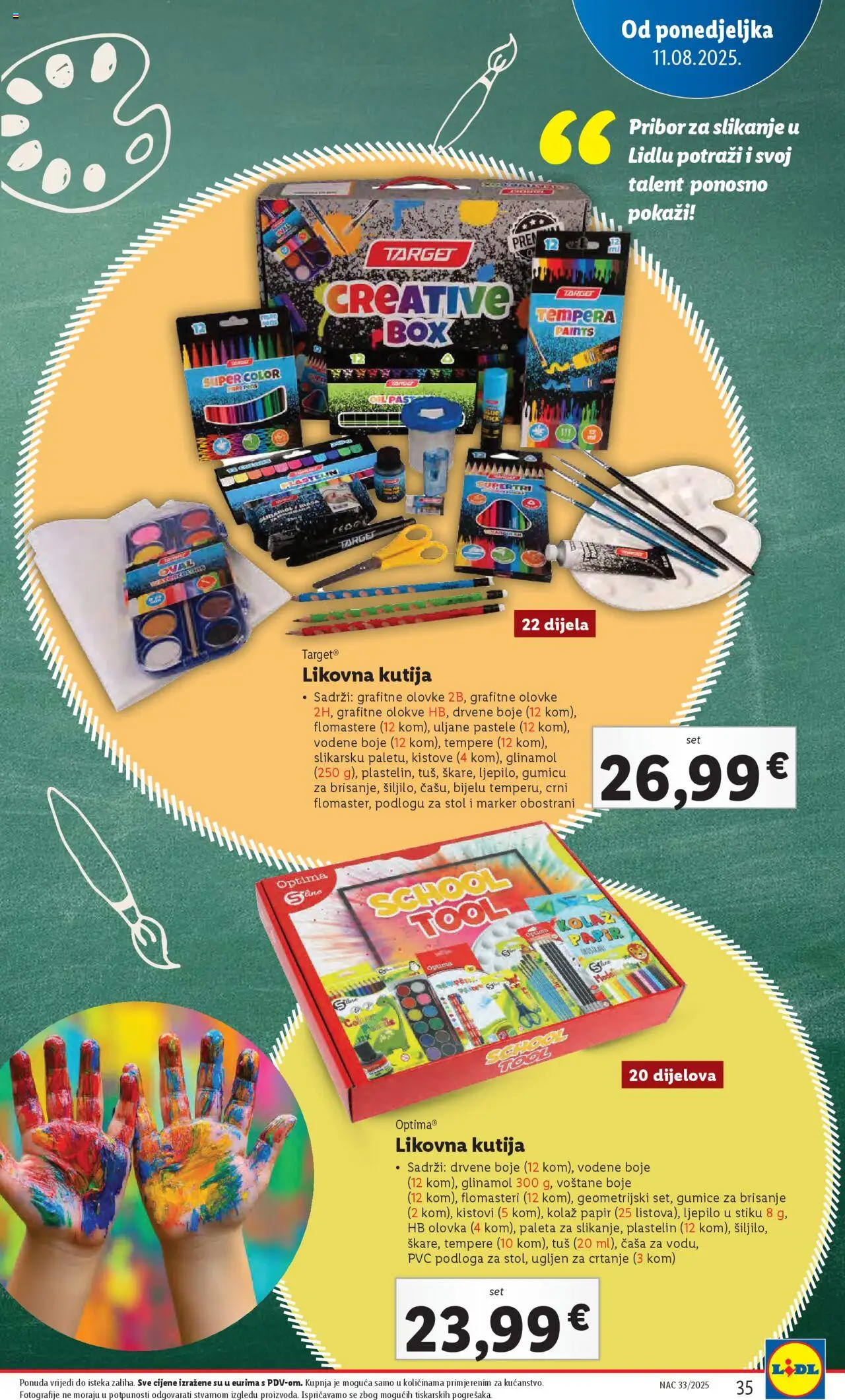 Lidl katalog | vrijedi od 11.08.2025 | Stranica: 35 | Proizvodi: Vodene boje, Stol, Kutija, Ljepilo