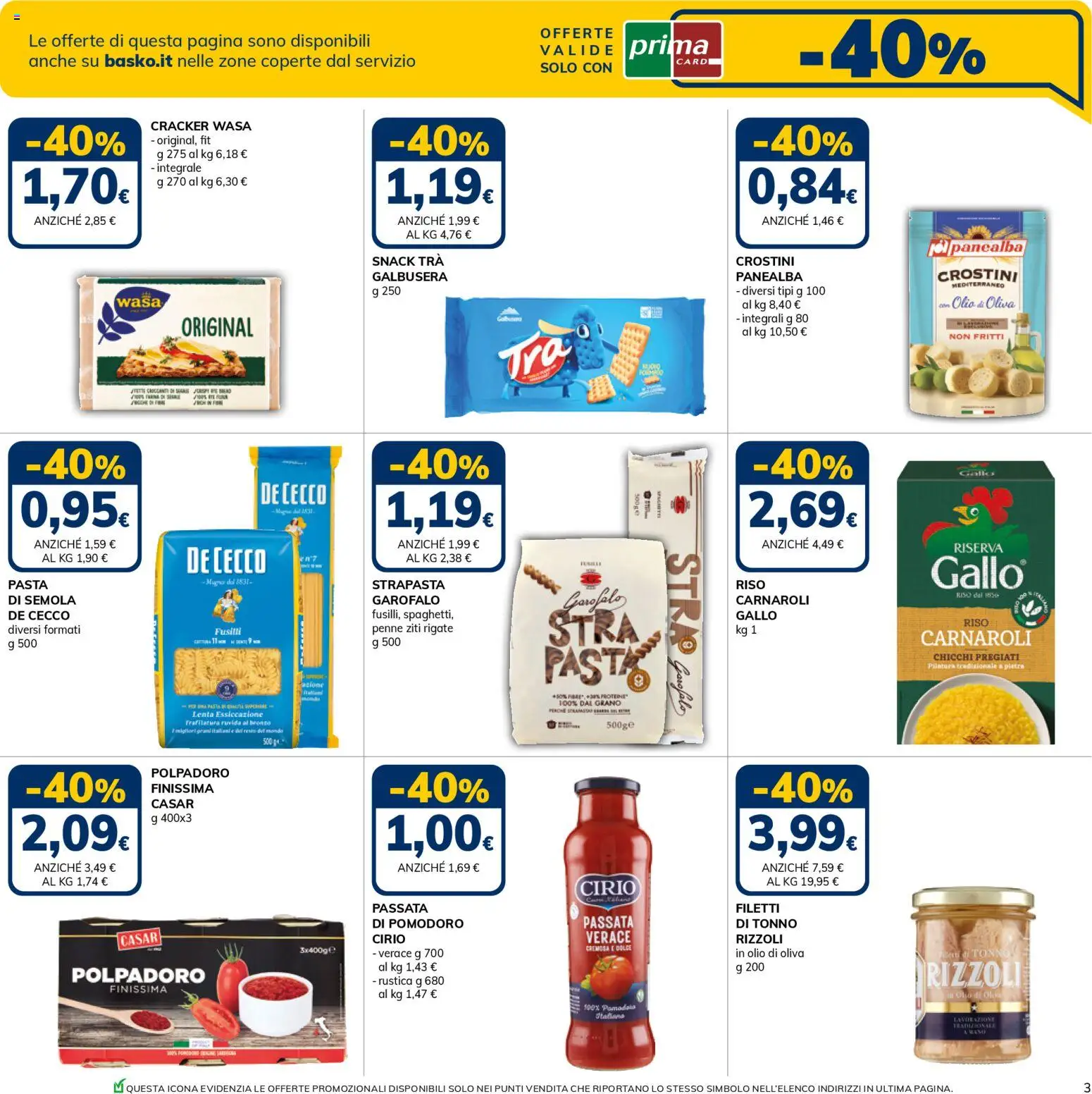 Volantino Basko del 24.02.2026 | Pagina: 3 | Prodotti: Pasta, Crostini, Tonno, Penne