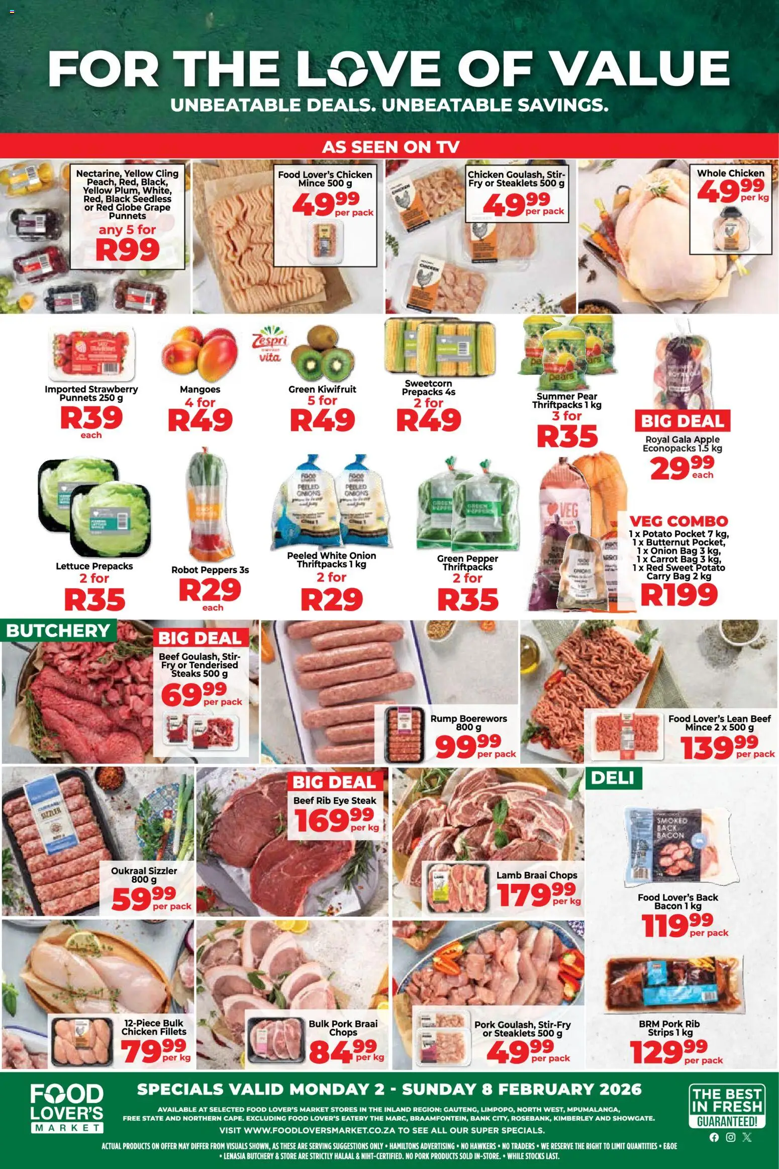 New Food Lover's Market catalogue – valid from 02.02.2026 | Page: 1 | Products: Globe, Boerewors, Beef, Lettuce
