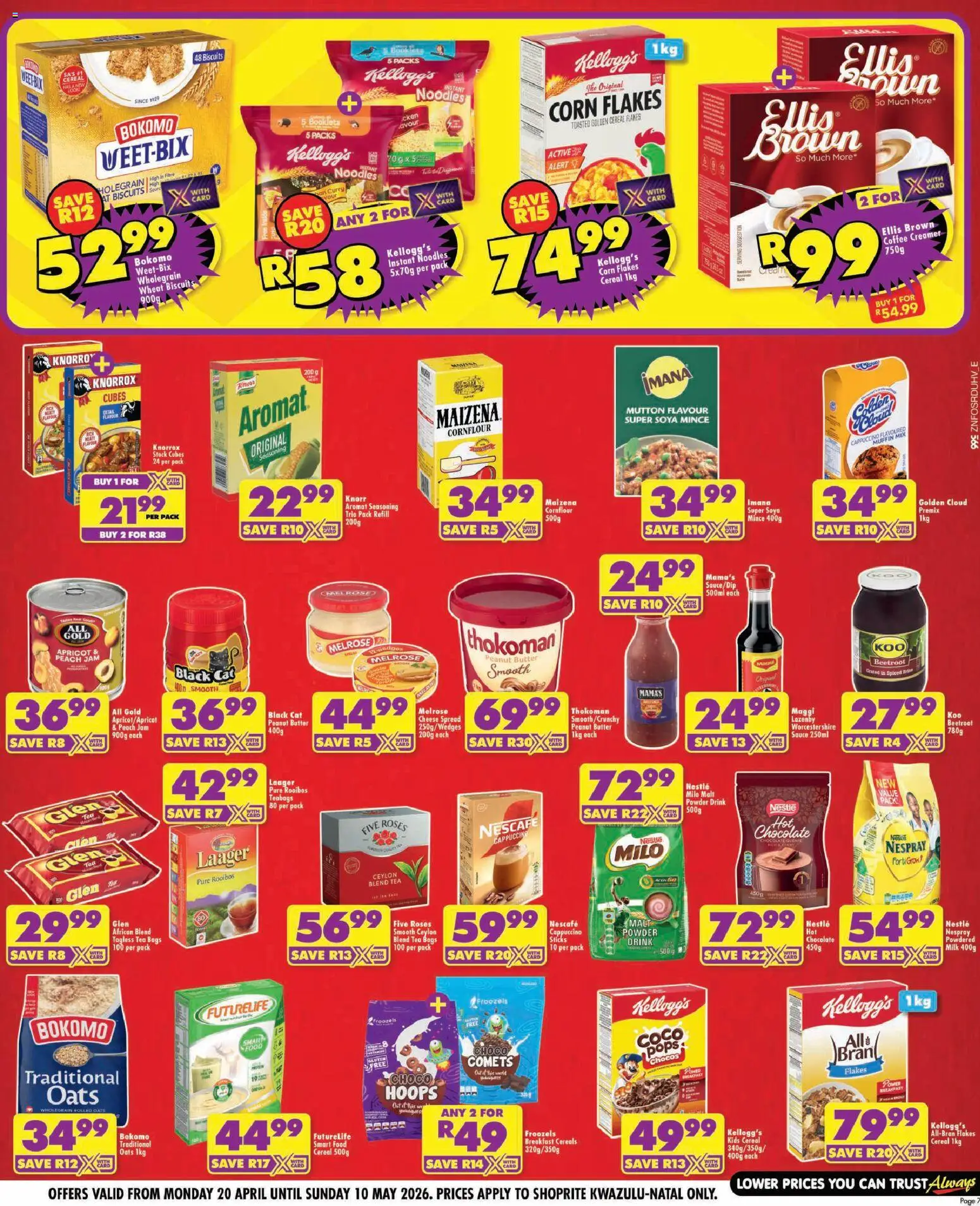 New Shoprite catalogue – valid from 20.04.2026 | Page: 7 | Products: Milk, Flakes, Soya mince, Sauce