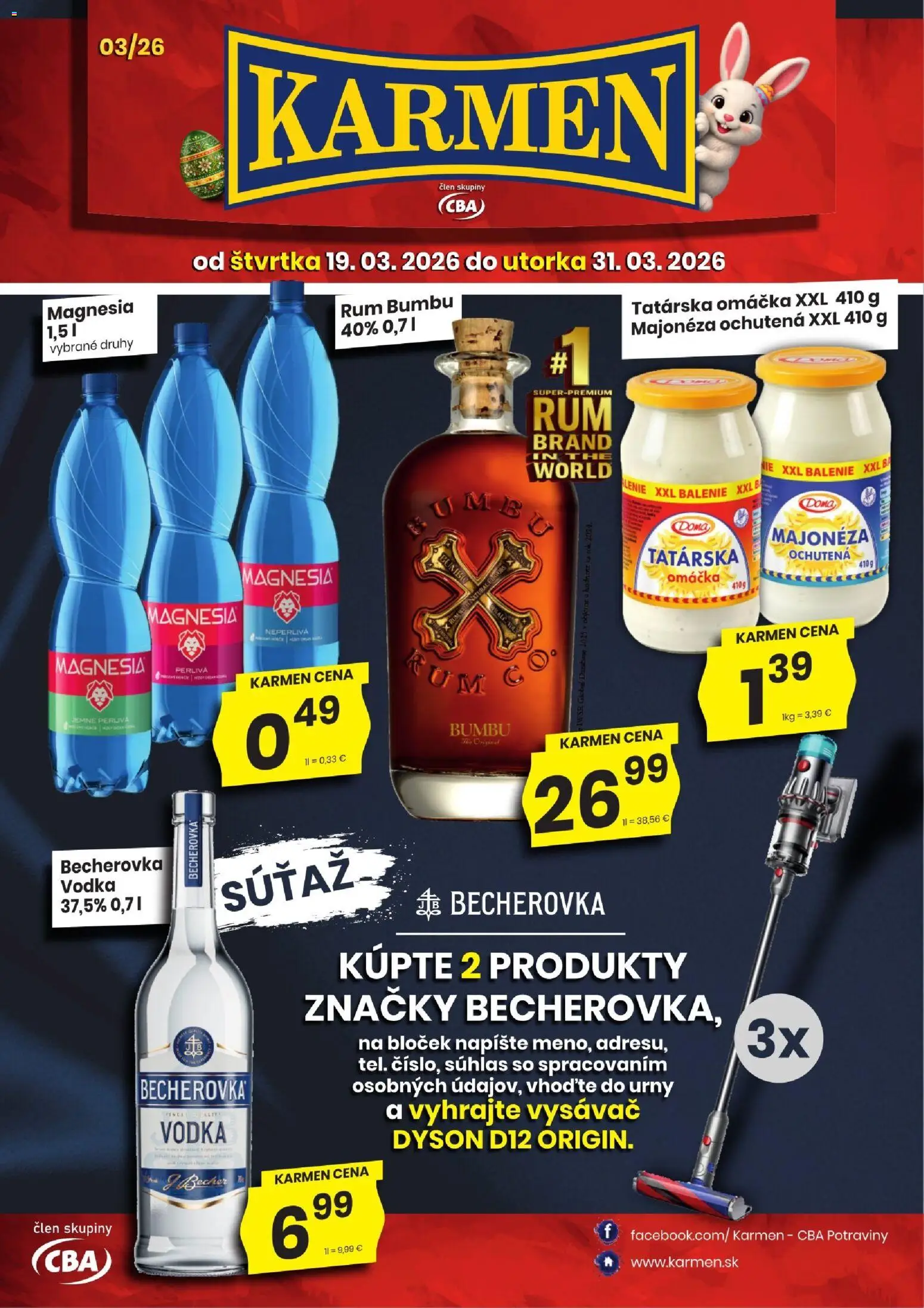 Nové KARMEN CBA akcie – leták je platný od 19.03.2026 | Strana: 1 | Produkty: Vysávač, Magnesia, Tatárska omáčka