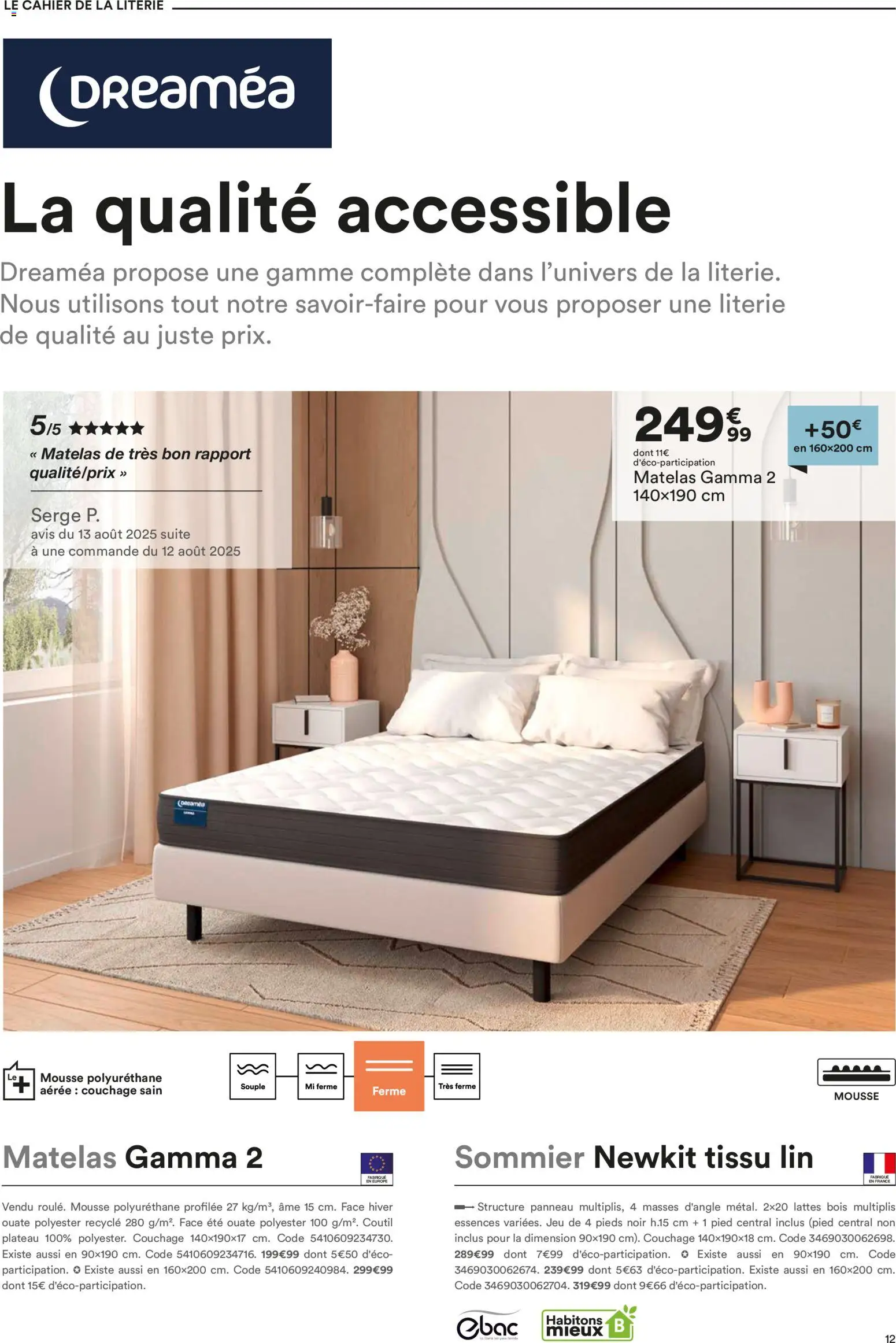{H1} | Page: 12 | Produits: Plateau, Matelas, Sommier, Literie