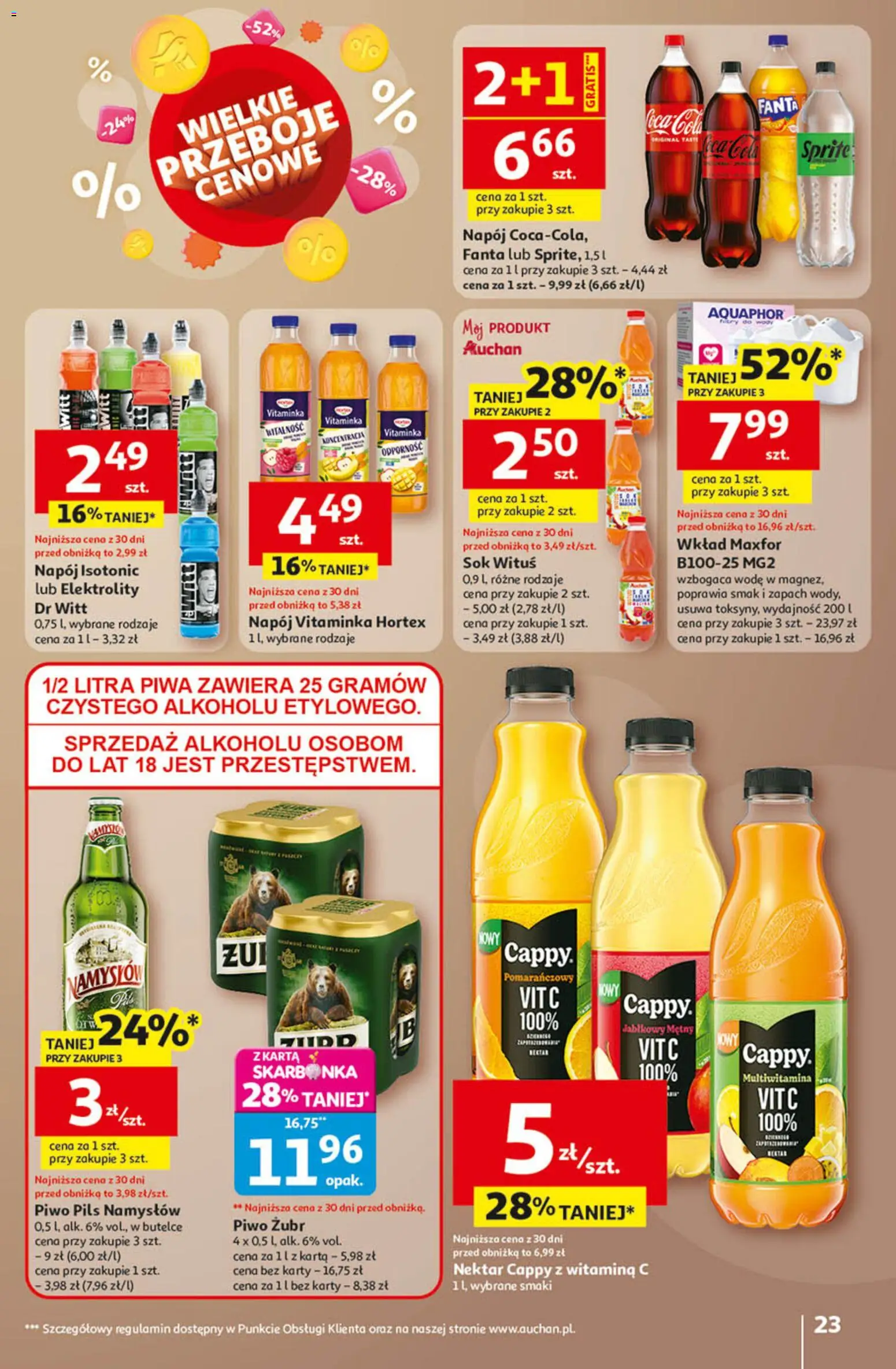 Auchan Gazetka - Wielkie Przeboje Cenowe Hipermarket od 02.01.2026 | Strona: 23 | Produkty: Piwo żubr, Karta, Zapach, Piwo