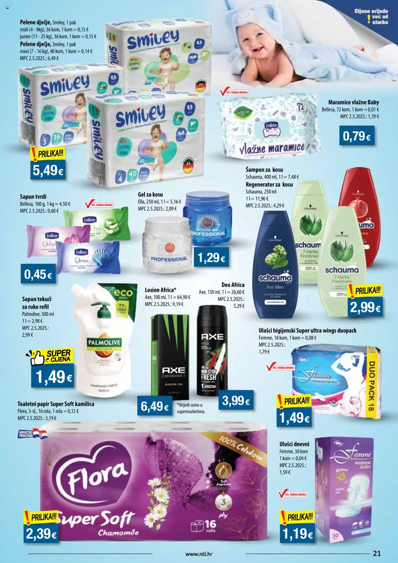 NTL katalog | vrijedi od 06.08.2025 | Stranica: 21 | Proizvodi: Šampon, Vlažne maramice, Regenerator za kosu, Sapun