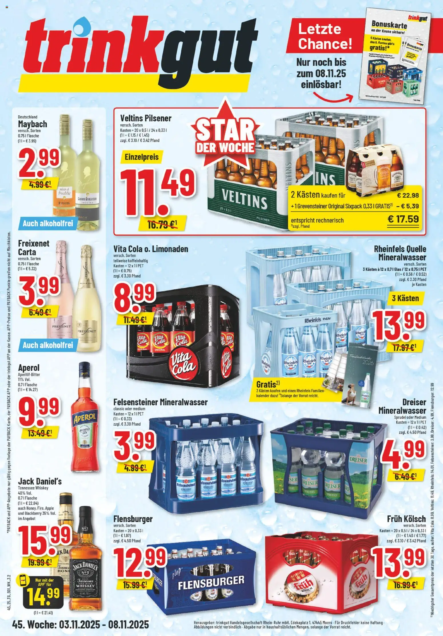 Trinkgut Prospekt – gültig ab 03.11.2025 | Seite: 1 | Produkte: Freixenet, Jack Daniel's, Apple, Flensburger