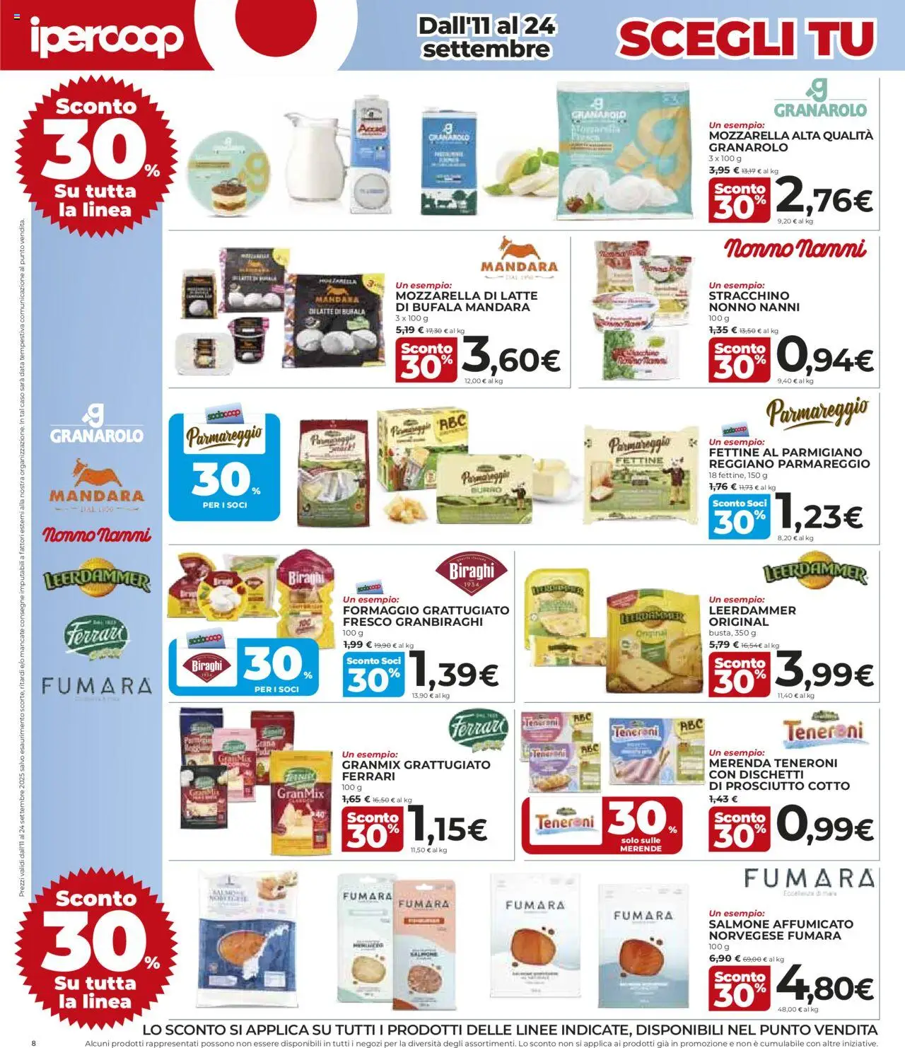 Volantino Ipercoop del 11.09.2025 | Pagina: 8 | Prodotti: Salmone, Prosciutto, Burro, Stracchino