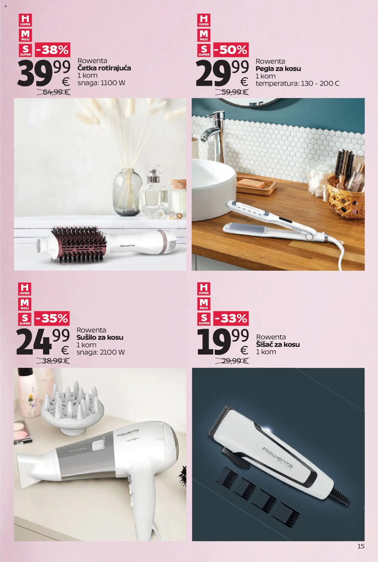 Tommy katalog | vrijedi od 13.04.2026 | Stranica: 15 | Proizvodi: Pegla, Sušilo za kosu, Pegla za kosu, Četka