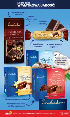 Pogląd oferty "POLOmarket Gazetka - Wyjatkowa Jakość" - ważna od 19.11.2025 | Strona: 14 | Produkty: Czekolady, Czekolada gorzka, Czekolada, Marcepan