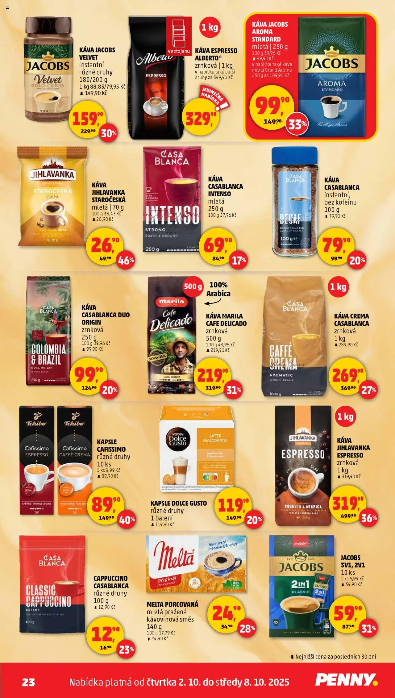 Penny Market leták - Čtvrtečník od 02.10.2025 | Strana: 23 | Produkty: Dolce Gusto, Caffè crema, Kapsle Dolce Gusto, Jacobs Aroma