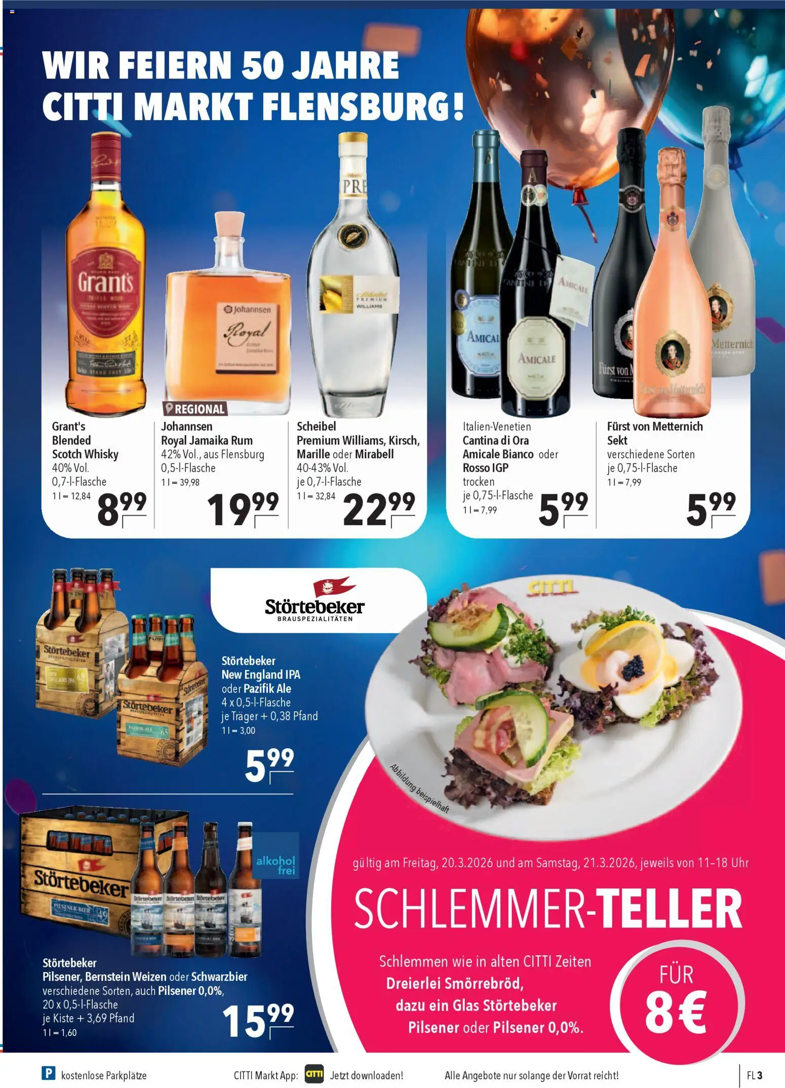 CITTI Markt 50 Jahre Flensburg – gültig ab 18.03.2026 | Seite: 3 | Produkte: Furst von metternich, Sekt, Rum, Uhr
