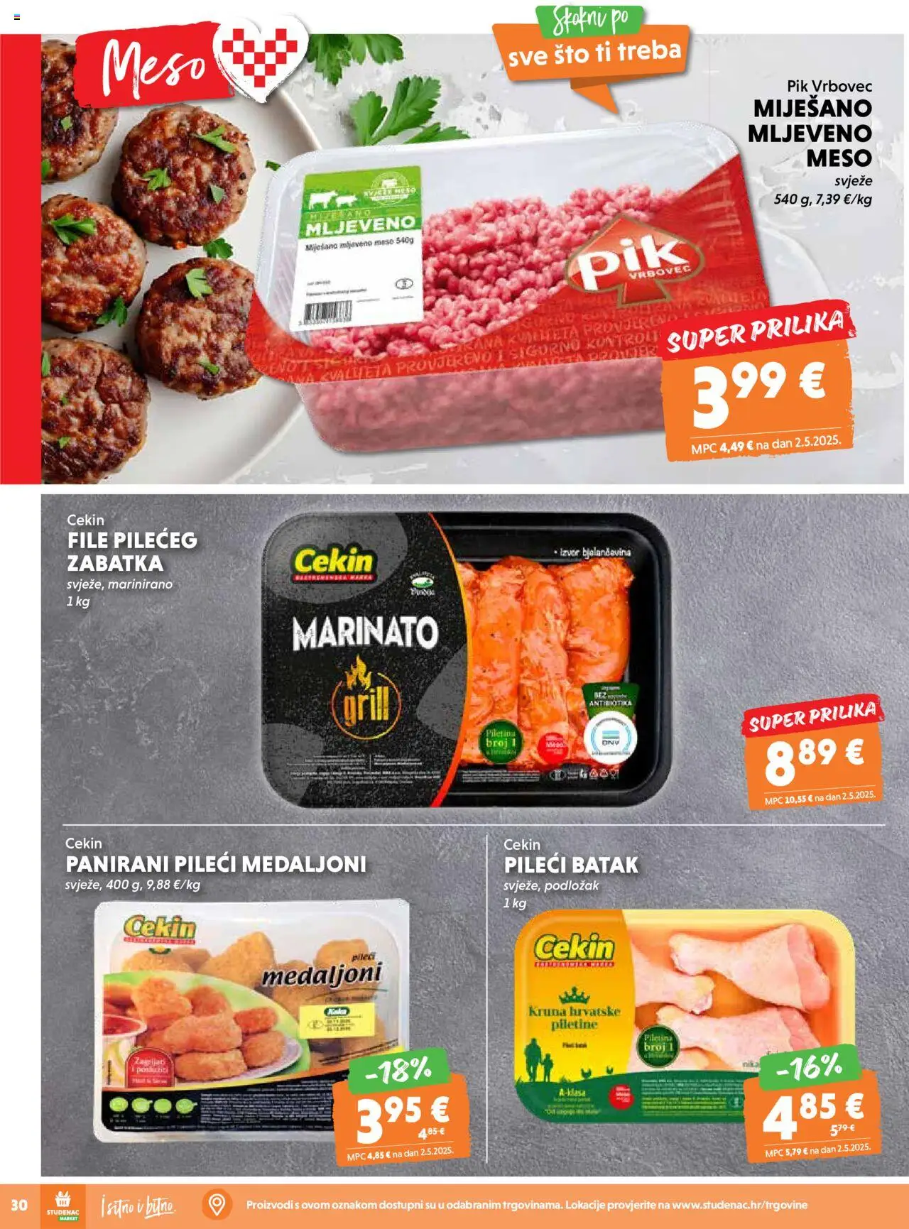 Studenac katalog | vrijedi od 18.06.2025 | Stranica: 30 | Proizvodi: Pileći medaljoni, Meso, Mljeveno meso, Pik Vrbovec