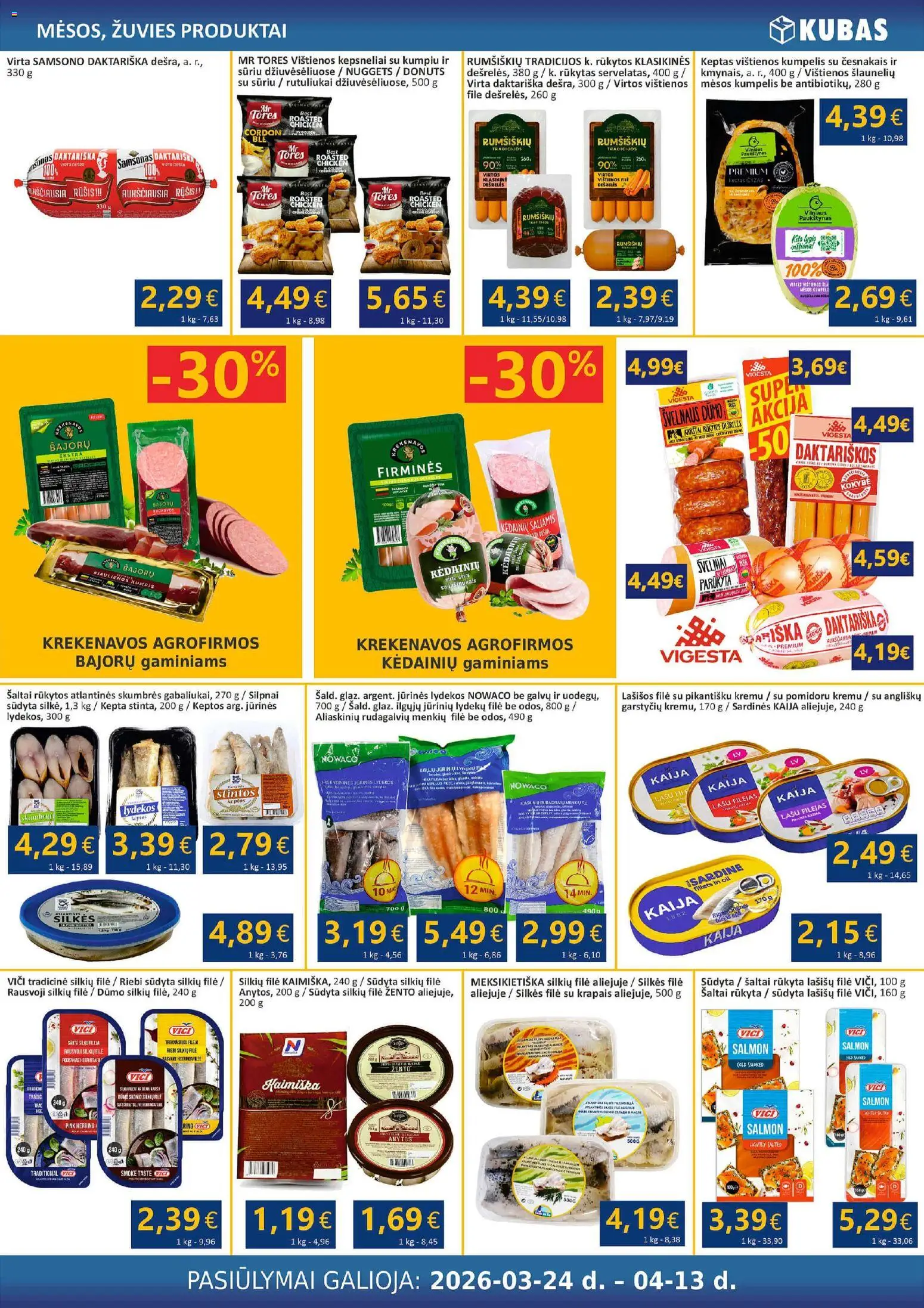Kubas akcijos nuo 24.03.2026 | Puslapis: 5 | Prekių: Vištienos, Lašišos, Saliamis, Kumpis