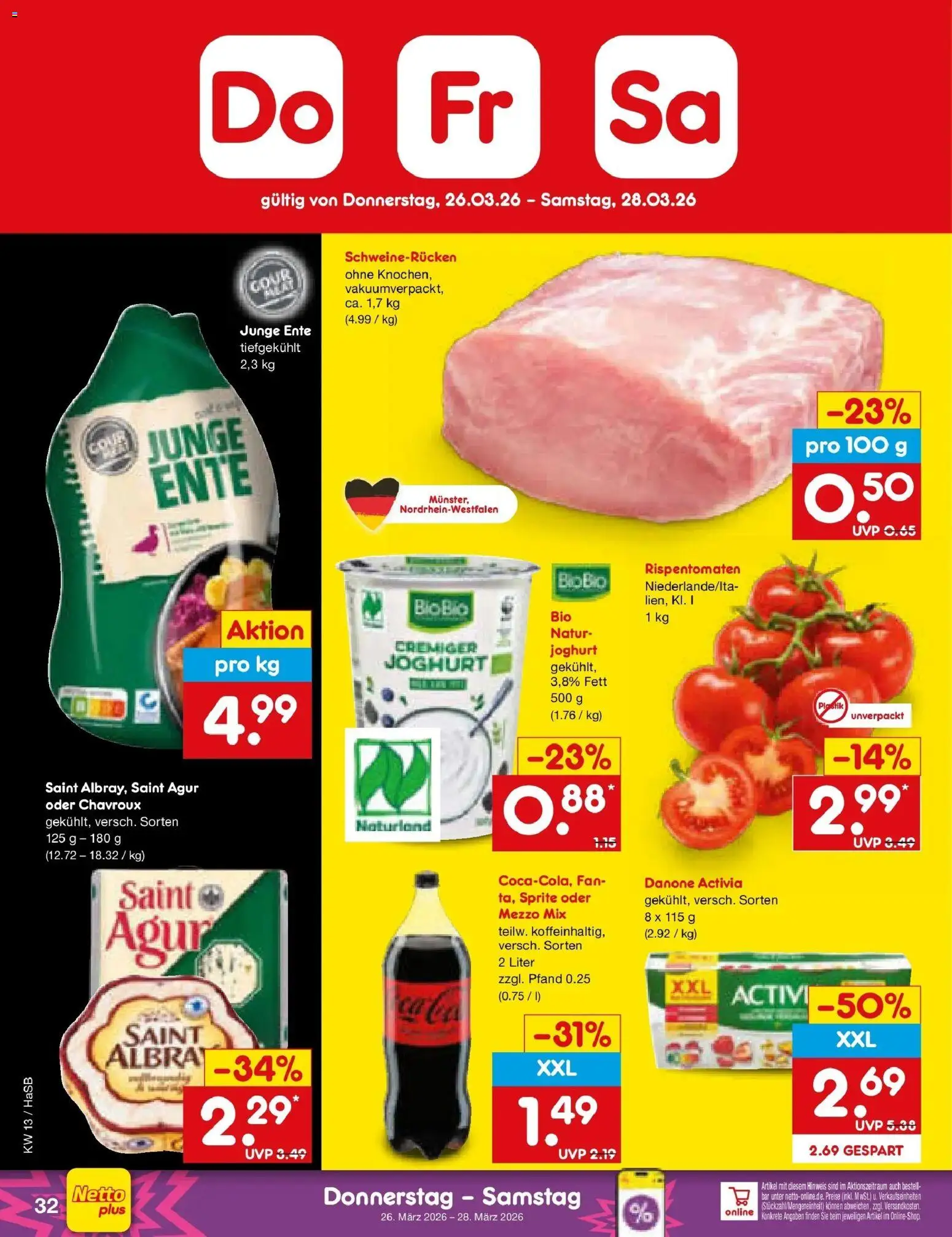 Netto Marken-Discount Prospekt Wuppertal	 – gültig ab 23.03.2026 | Seite: 46 | Produkte: Mezzo mix, Danone activia, Schweinerucken, Ente